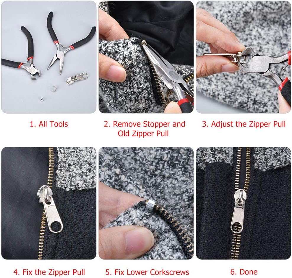 Zipper Repair Kit 197 Pcs, Zipper Replacement with Two Installation Pliers for Sleeping Bags, Jacket, Tent, Luggage, Backpacks