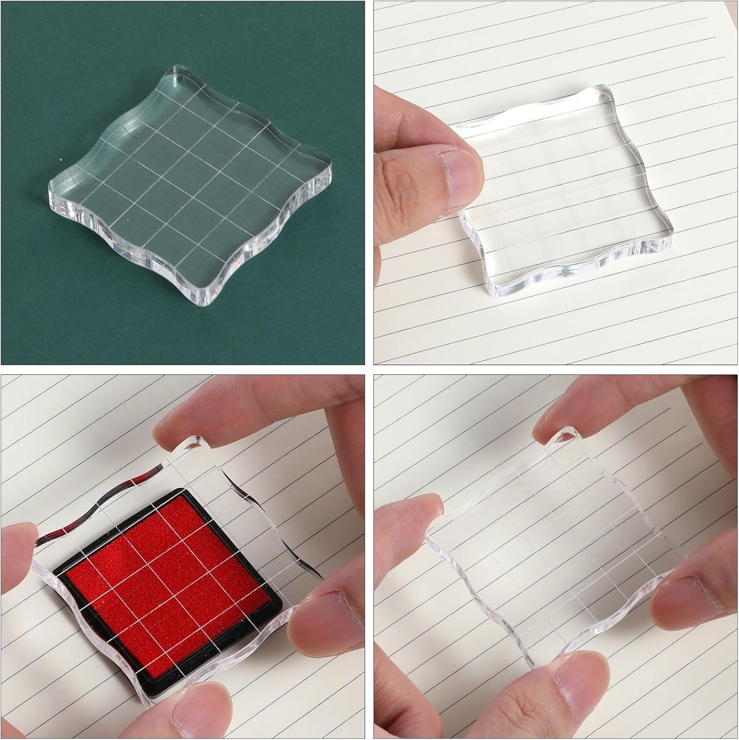 12Pcs Acrylic Stamp Block Clear Stamping Blocks Tools Set Assorted Sizes Stamp Blocks with Grid Lines for Scrapbooking Crafts Card Making