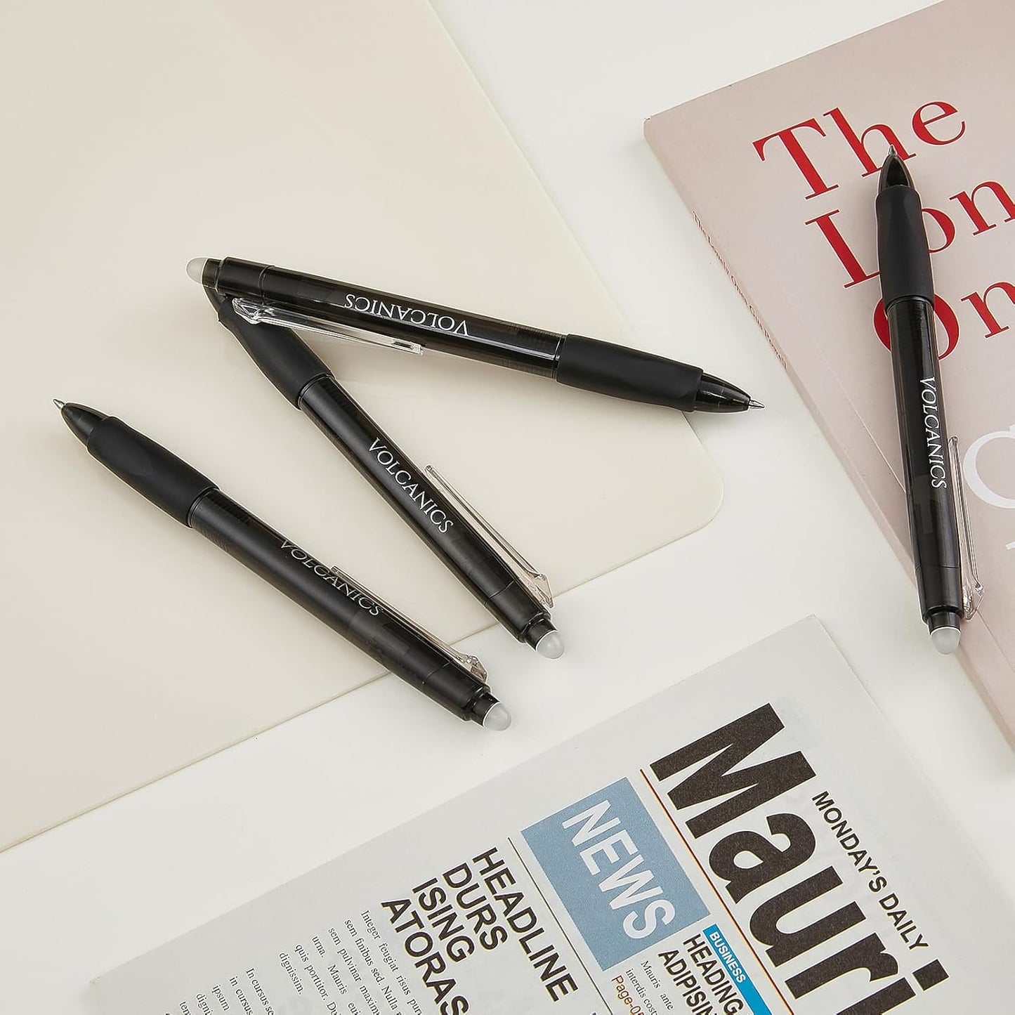 Volcanics Retractable Clicker Erasable Gel Pens - 0.7mm Ball Point, Heat Erase with Built-in Eraser, 36 Pack Black