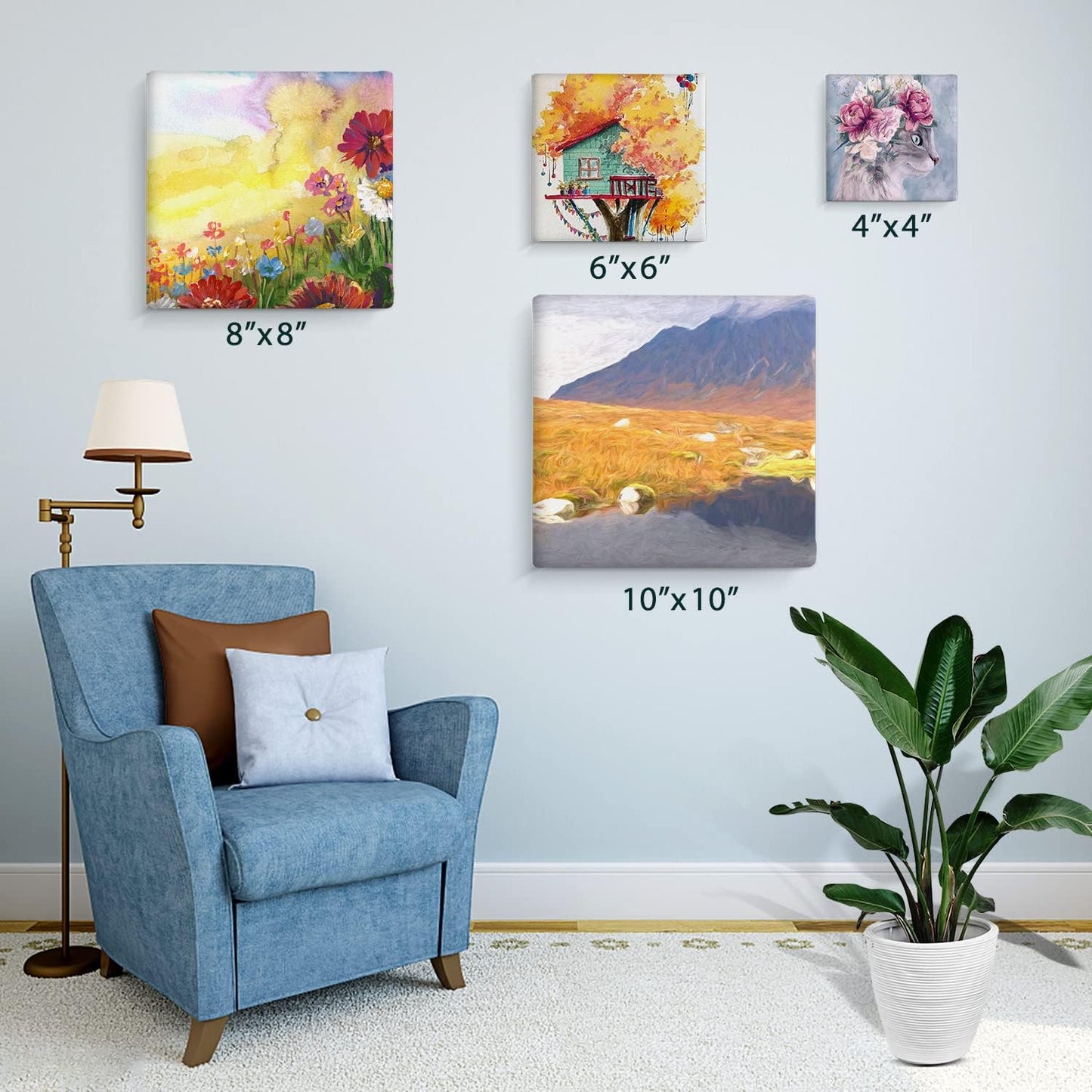 4 Packs Square Canvases for Painting with 4"x 4", 6"x 6", 8"x 8", 10"x 10", Painting Canvas for Oil & Acrylic Paint