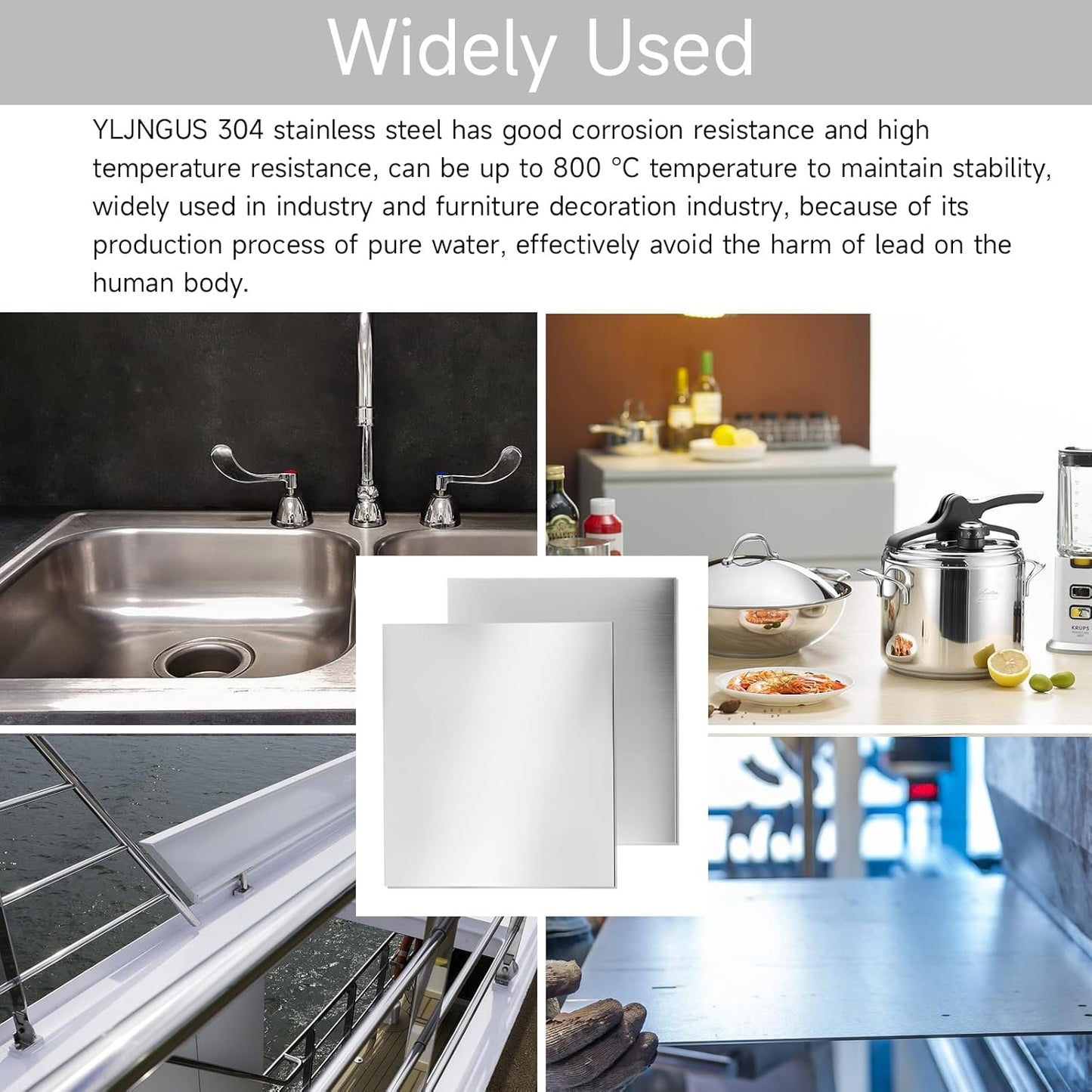 304 Stainless Steel Sheet - 2PCS 6" X 6" X 1/16" Thin Stainless Steel Plate 1/16 Inch Thickness with Protective Film Metal Sheets Stock Sheets for Kitchen DIY Crafting etc. (153 x 153 x 1.67 mm)