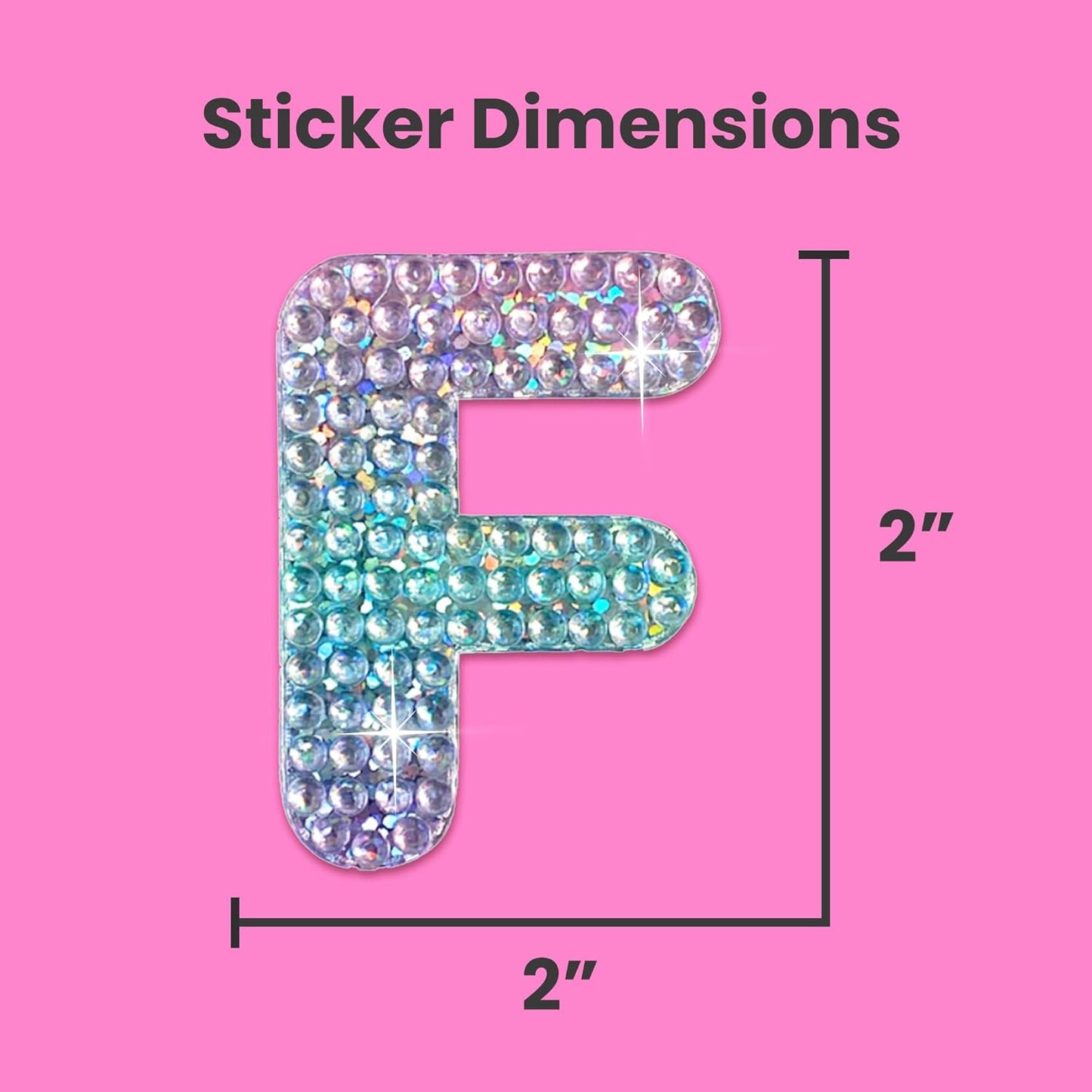 StickerBeans® Rhinestone Alphabet Letter Sticker F - Unique Sparkly Design 2” x 2” Cut-to-Shape Adhesive - Personalization, Collecting, Gifting, Scrapbooking, Decorating Laptops, Phone Cases, All Ages
