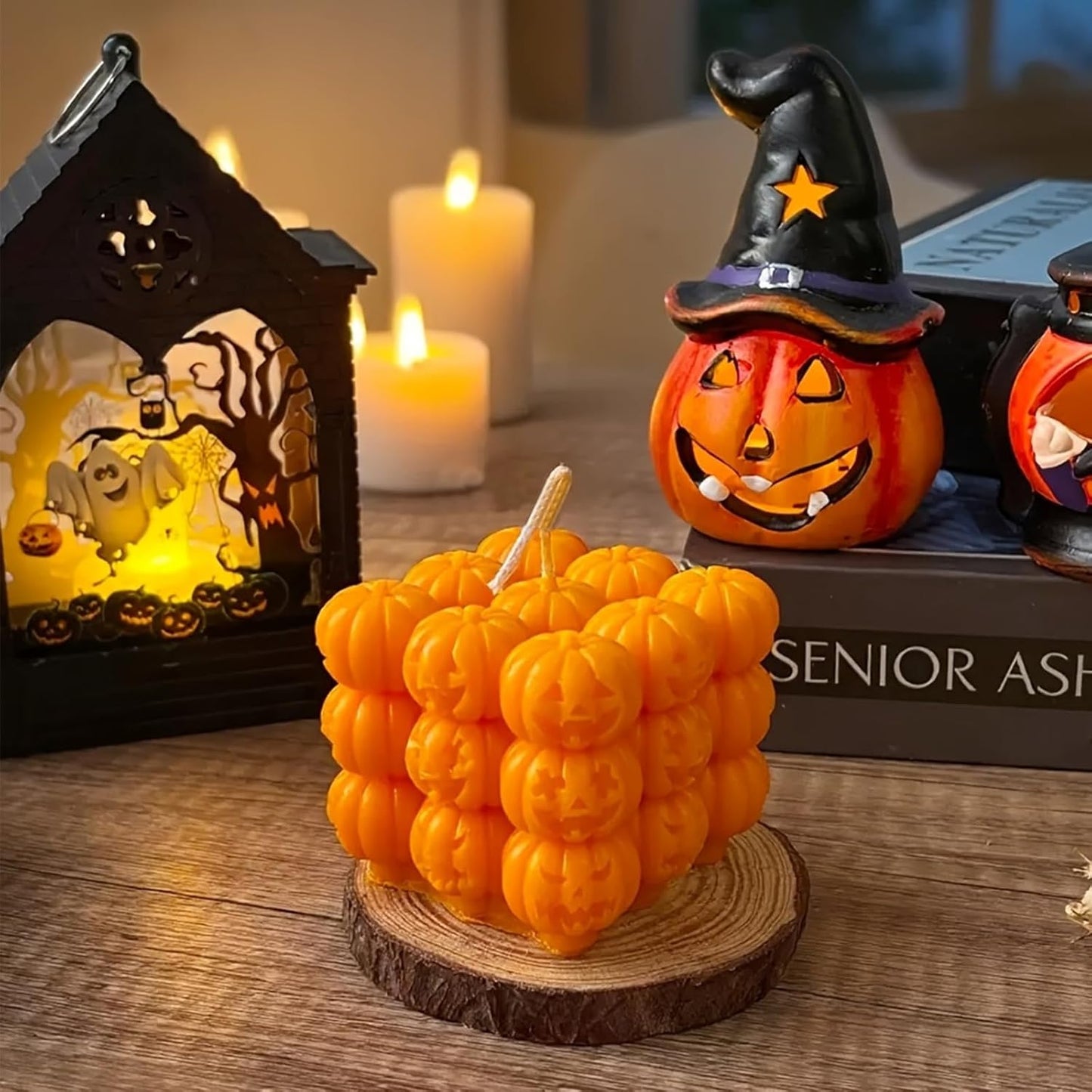 Halloween Candle Molds,1PC Cube Bubble Pumpkin Silicone Candle Mould,3D Silicone Mold for Epoxy Resin Handmade Aromatherapy Candles Wax Soap Halloween Decor (Pumpkin Pattern)