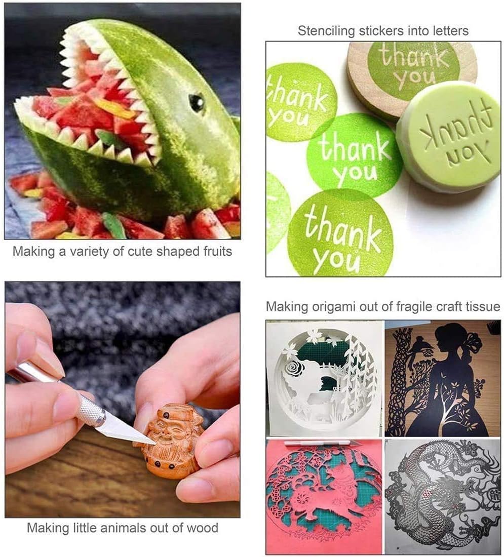 DIYSELF 1 Pcs Craft Knife Hobby Knife with 11 Pcs Stainless Steel Blades Kit, 1pcs Steel 15MM Ruler for Art, Scrapbooking, Stencil(Blue)