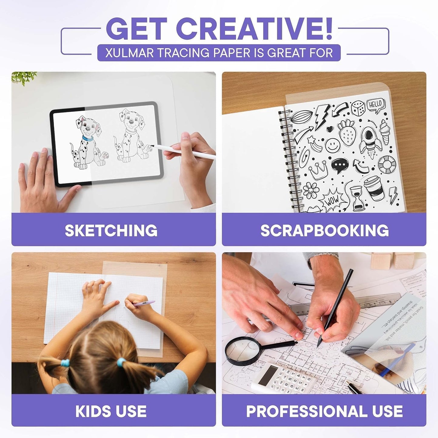 Tracing Paper 9x12 63 GSM - Pack of 100 Sheets Tracing Paper for Sewing Patterns, Drawing Overlays & Sketching on Art Paper & Sketch Book