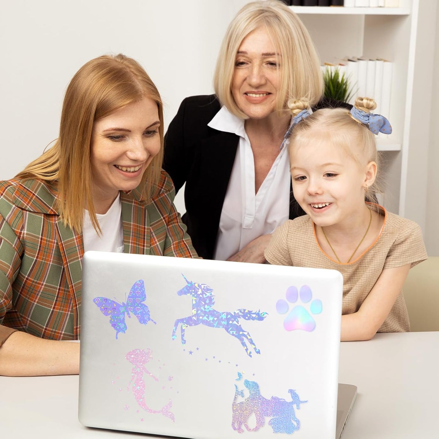 Clabby 36 Sheets Holographic Sticker Paper A4 Vinyl Sticker Paper Self Adhesive Waterproof Transparent Film, 11.7 x 8.3 inches(Gem, Dot, Colorful, Star, Heart, Sand Star)