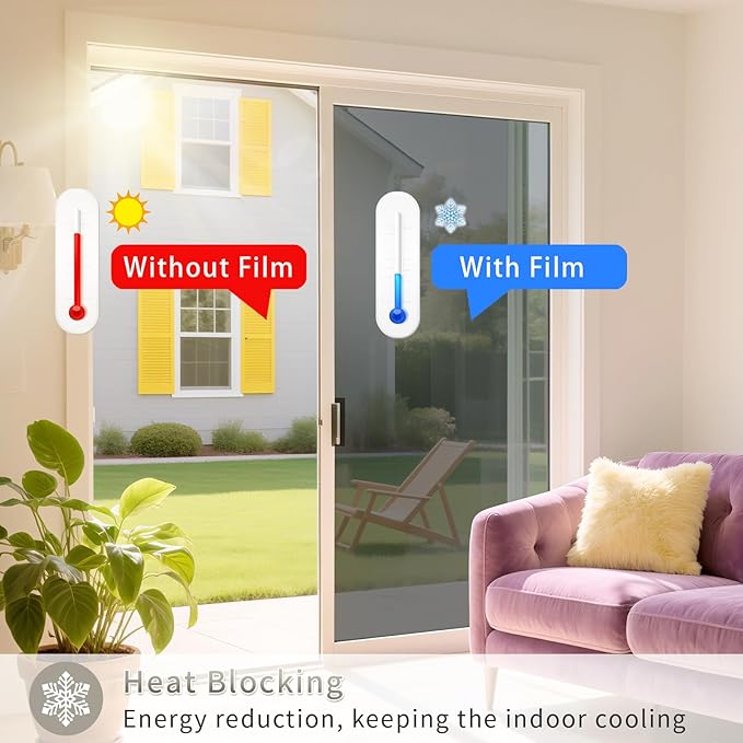 Filmgoo Window Privacy Film One Way Daytime Mirror Tint Treatments UV Heat Control Vinyl Stickers Sun Block Glass Paper Door Covering Reflective 35.4 Inch x 32.8 Feet Black Silver