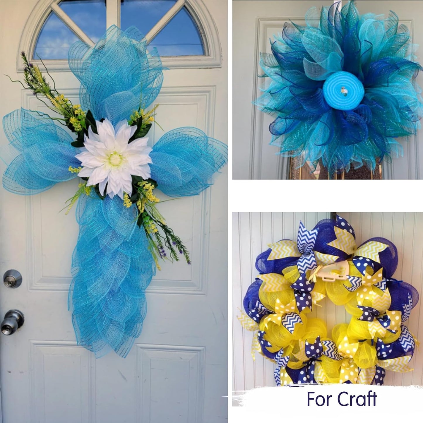 TONIFUL 2 Rolls 10 Inch Sky Blue Decorative Mesh Ribbbon Rolls, Fabric Mesh with Foil for Wreath Supplies, Front Door Wreath Crafts Tree Decor Christmas NewYears Halloween Decoration (10 yds/roll)