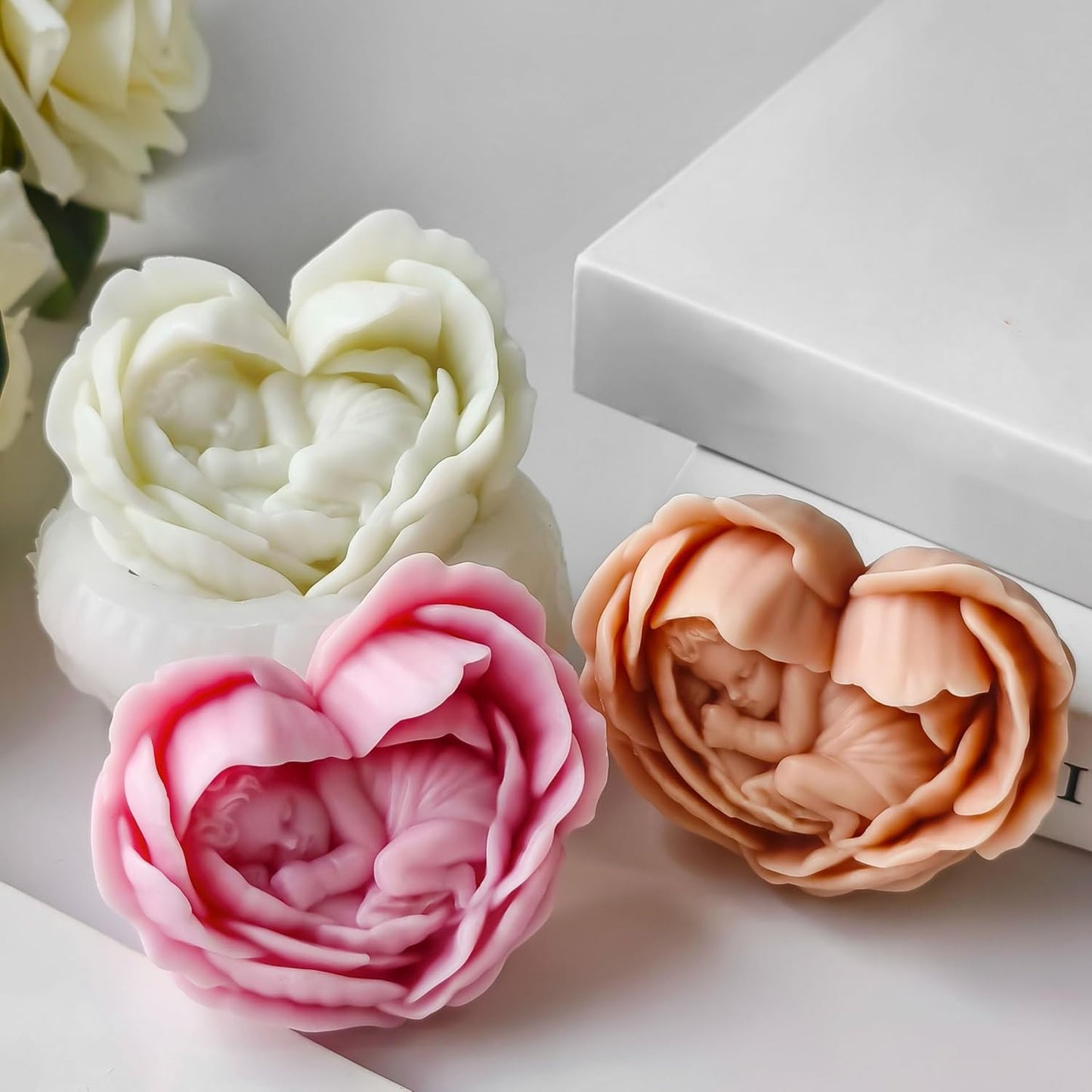 Heart Rose Flower Succulent Candle Mold - Baby Style - Resin Casting Silicone Molds for Home Decor & Candle Making Wave Spiral Mold