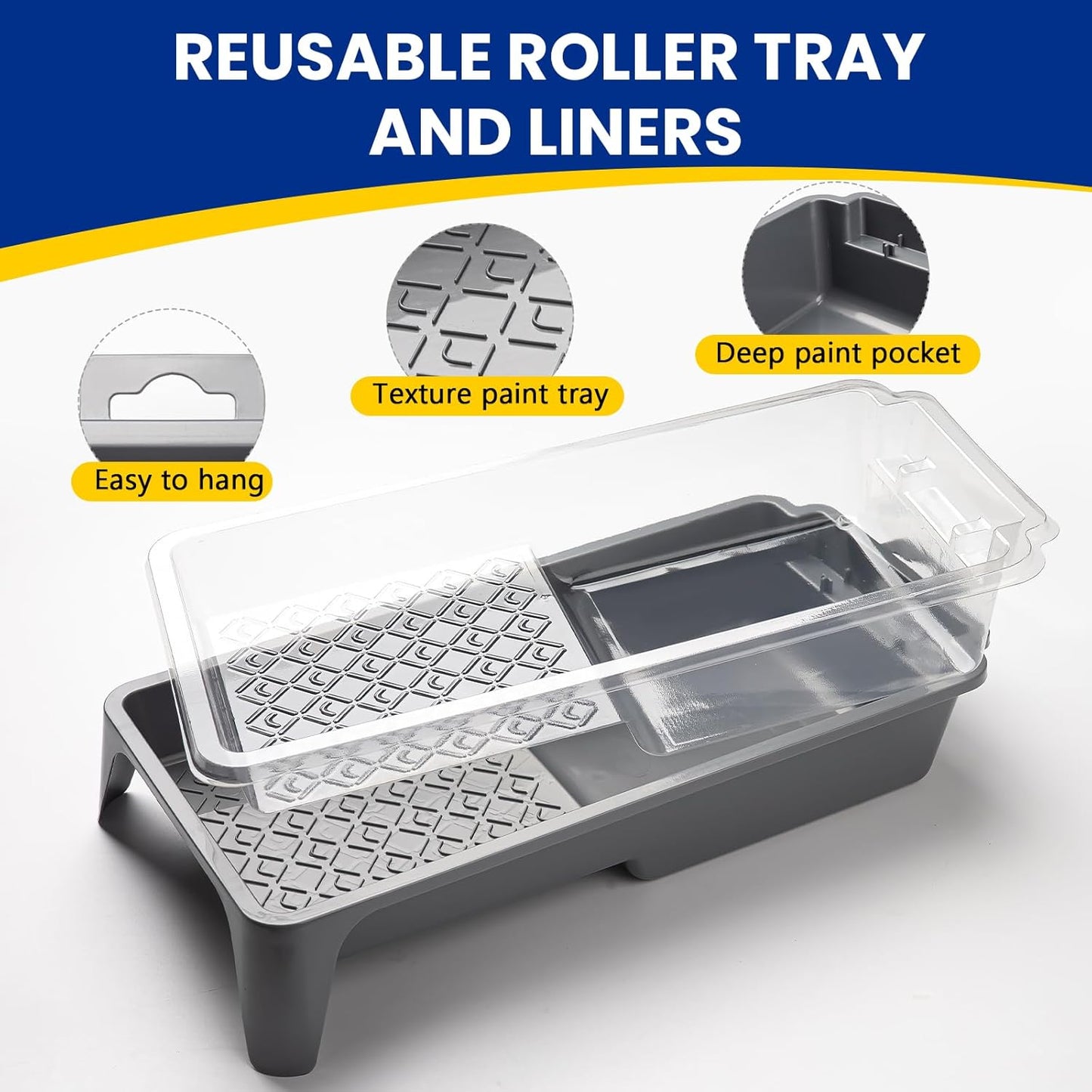 Mister Rui Paint Roller Kit, 16 Pack, 4 Inch Microfiber Paint Rollers, Small Paint Roller Covers, Disposable Paint Tray Liner and Frame, Mini Rollers for Painting Walls, Doors, Cabinets