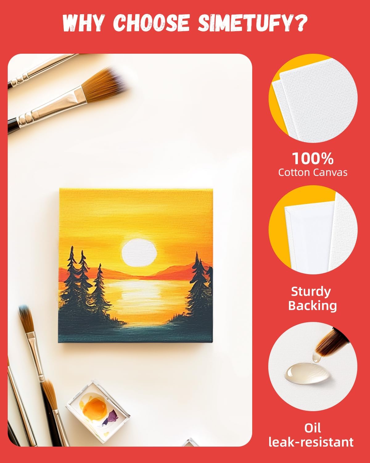 SIMETUFY 5x5 inch 12 Pack Mini Canvas Boards Primed Acid Free Mini Canvas Panels for Oil, Watercolor, Acrylic, Gouache Paint