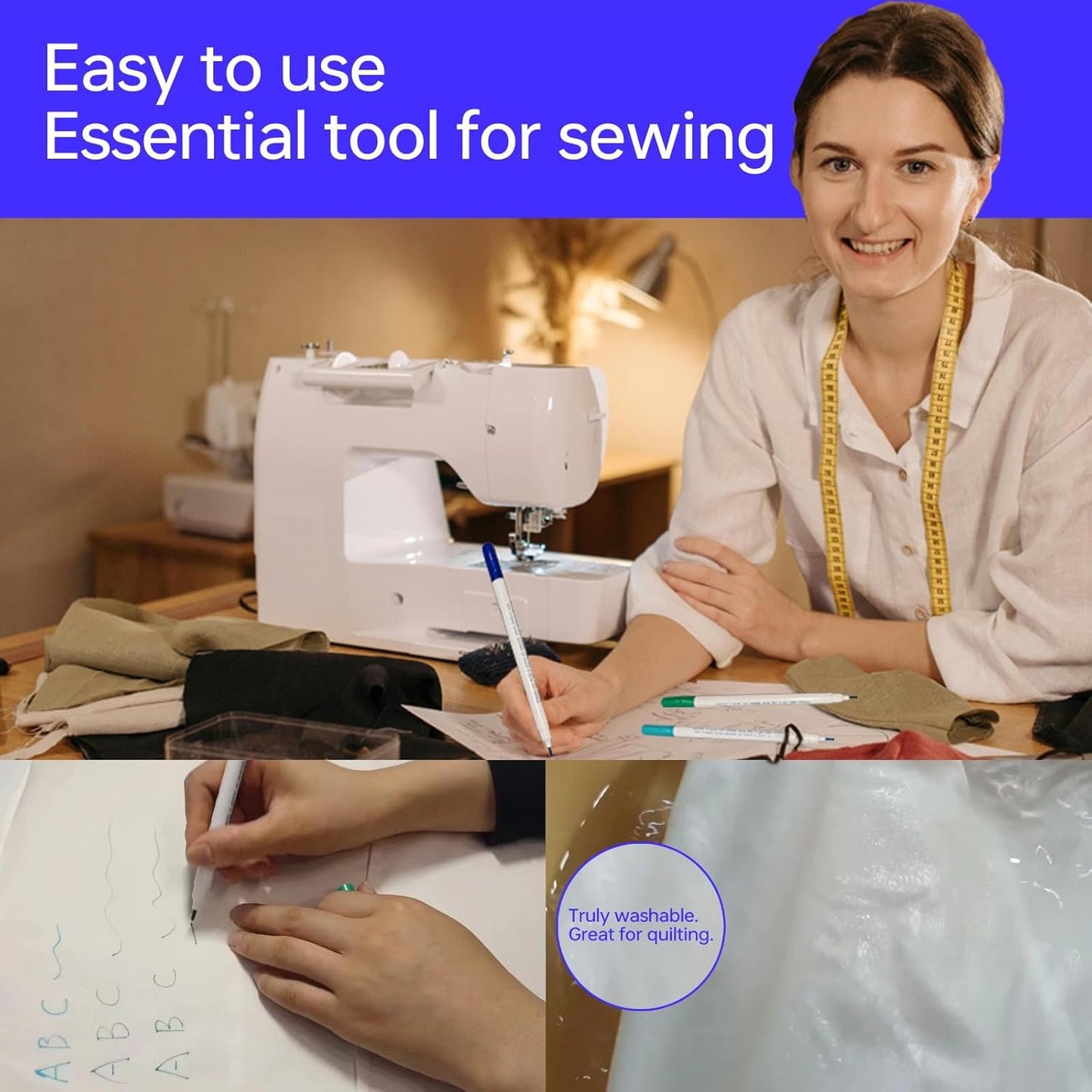 12 pcs Water-Erasable Fabric Pen Set - 6 Colors for Sewing, Embroidery & DIY Tracing