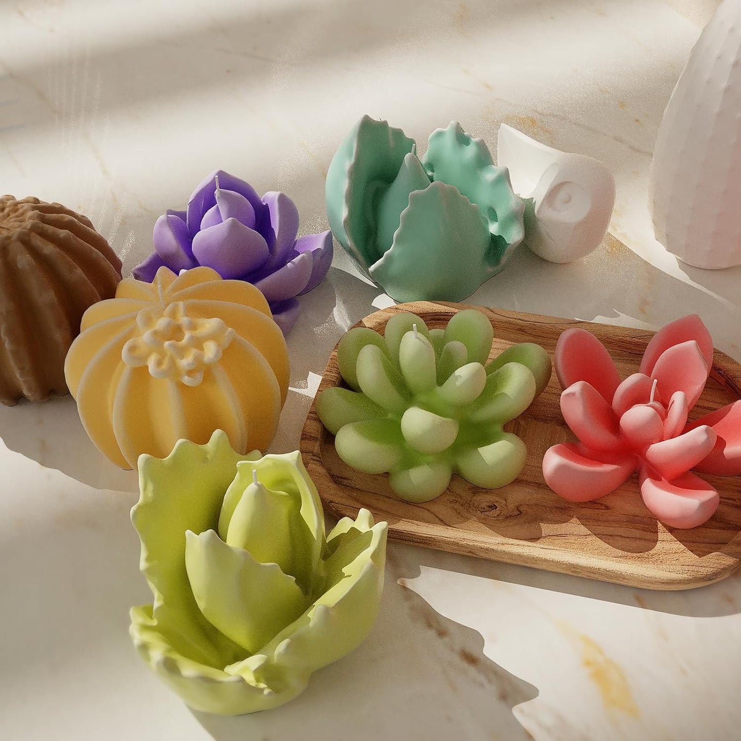 Succulent Candle Mold 16 Pcs - Resin Casting Mold for Jewelry, Clay, and Candle Making - 3D Silicone Craft Supplies
