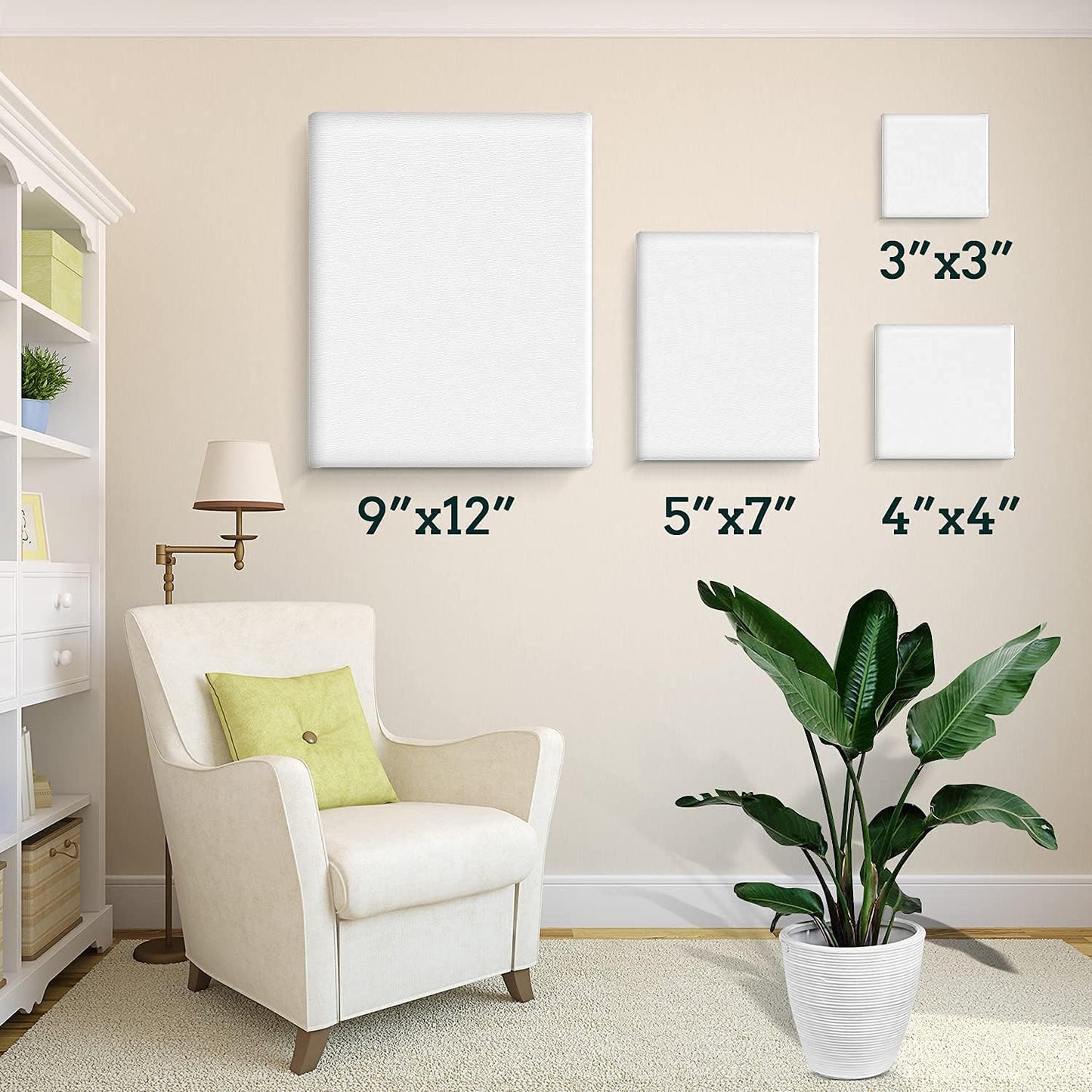 ESRICH 4 Pack Stretched Canvas for Painting with 9x12, 5x7, 4x4, 3x3, Primed Acid-Free Cotton Blank Canvases for Painting, Painting Canvas for Oil & Acrylic Paint.