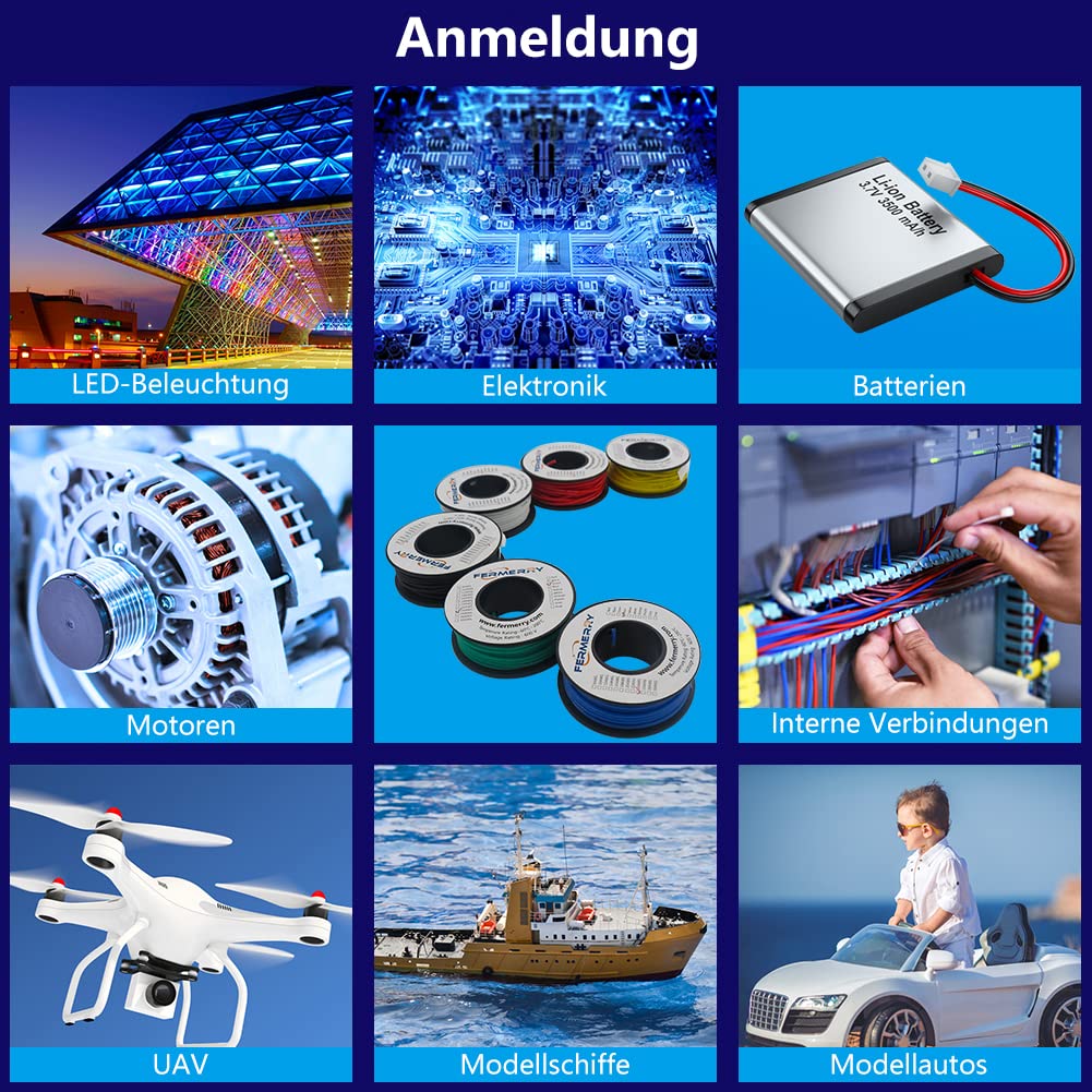 Fermerry 22 AWG Stranded Wire Spool 100ft Each 6 Colors Flexible 22 Gauge Silicone Hook up Wire Kit Electrical Tinned Copper Wire