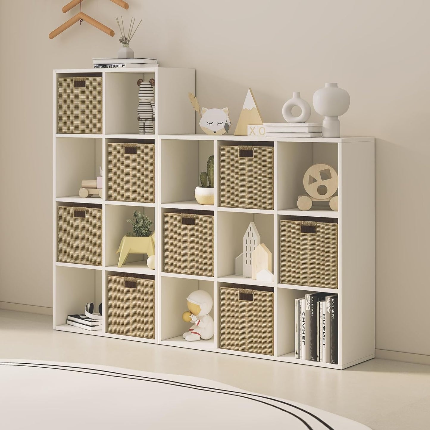 Wood Cube Storage Organizer Closet Cabinet for Living Room Bedroom Study Shelf Bookcase Wooden Floor Standing Open Bookshelf for Kids Home Office Display Storage Cabinet (White, 9-Cube, 11.81in)