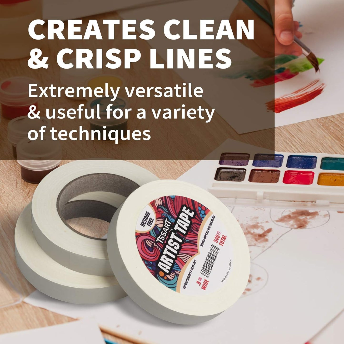 3 Pack White Artist Tape - Masking Artists Tape for Drafting Art Watercolor Painting Canvas Framing - Acid Free 0.8inch Wide 540FT Long Total