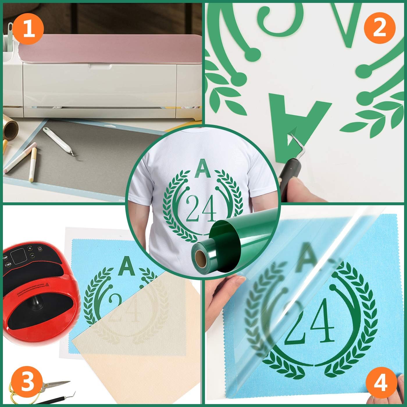 RENLITONG Green HTV Iron on Vinyl 12Inch by 10ft Roll Heat Transfer Vinyl for T-Shirt HTV Rolls for All Cutter Machine - Easy to Cut & Weed for Heat Transfer Design