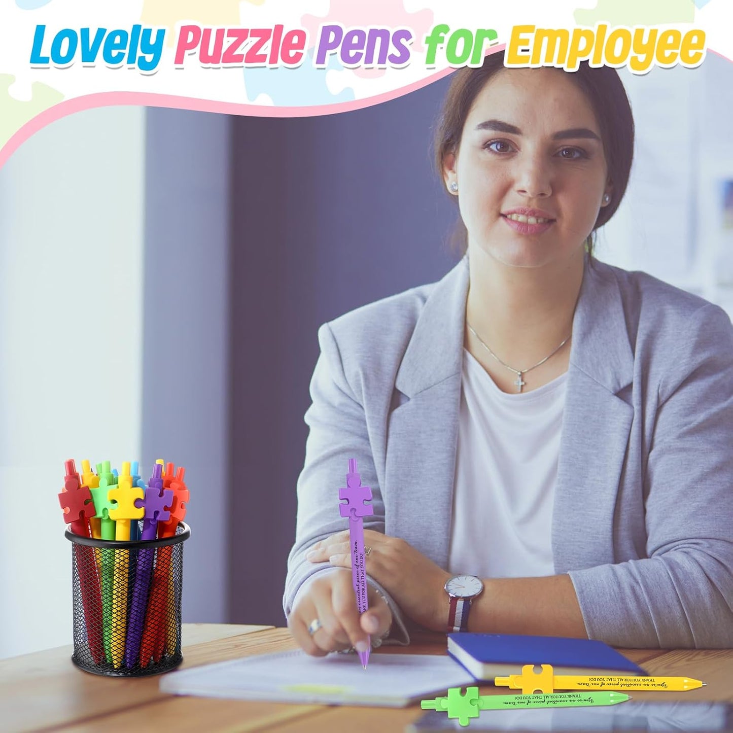 Eaasty 24 Pcs Employee Appreciation Gifts Bulk Inspirational Puzzle Pens Thank You Ballpoint Pens for Coworkers Staff Team Teacher Nurse Pastor Boss's Day Vet Tech Week Pharmacy Technicians Day Gifts