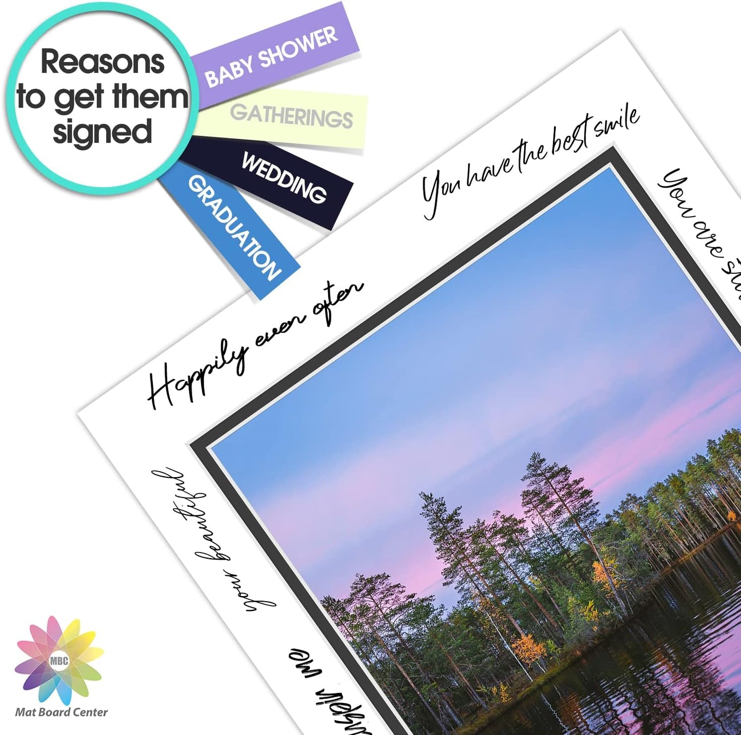 Mat Board Center, Double Mat - Acid Free, 8-ply Thickness, White Core - for Pictures, Photos, Framing (White Over Black, 11x14 for 8.5x11, Pack of 5)