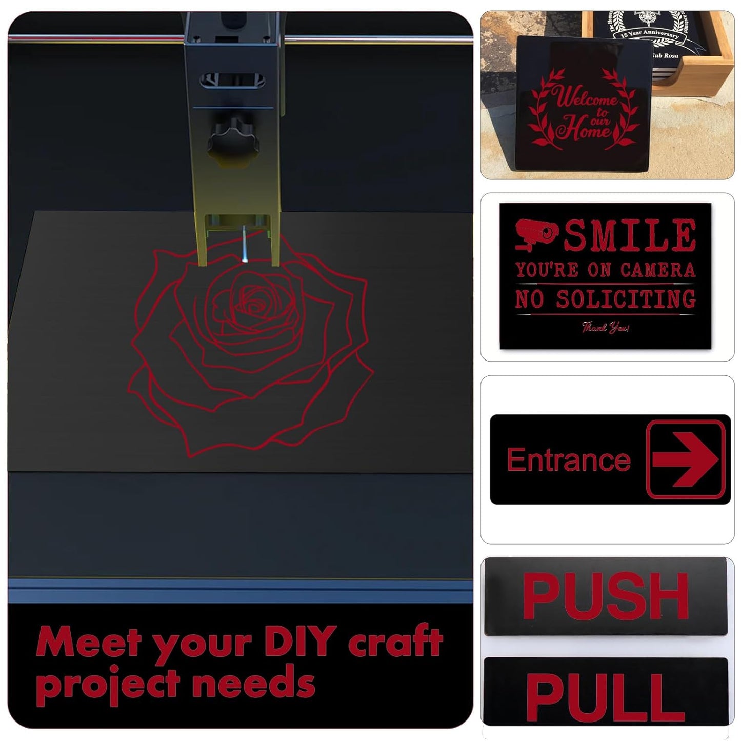 5PCS Laser Engraving Double Color ABS Plastic Sheet,Two-Tone Laserable Engraving Plastic Sheets for Name Badge,Office Label,Laser Artistic Product,Size 11.73" x 11.73",Brushed Black/Red