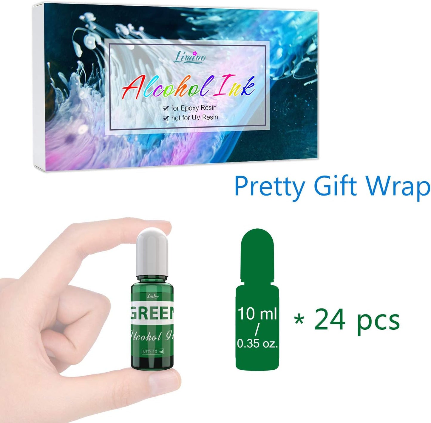 Alcohol Ink Set - 24 x 0.35oz Alcohol Based Ink for Epoxy Resin Painting, Resin Petri Dish Making - Concentrated Alcohol Paint Color Dye with 6 White Color Inks for Resin Art, Coaster, Yupo, Tumbler