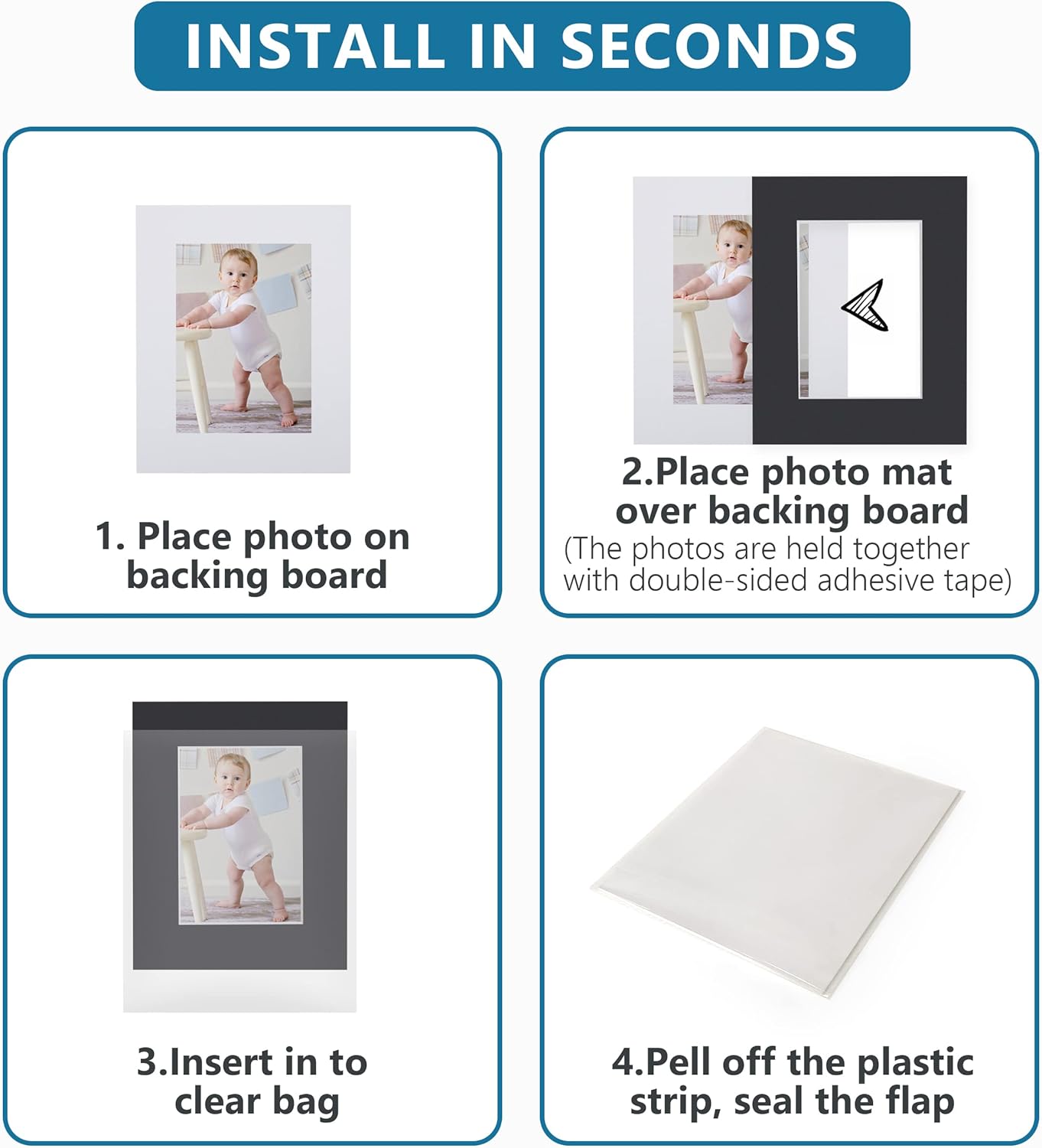 Somime 10 Pack 11x14 Black Picture Mat Kit for 8x10 Photo with White Core Bevel Cut Mattes Sets - Includes 10 Acid Free Pre Cut Mats & 10 Backings & 10 Print Sleeve Bags