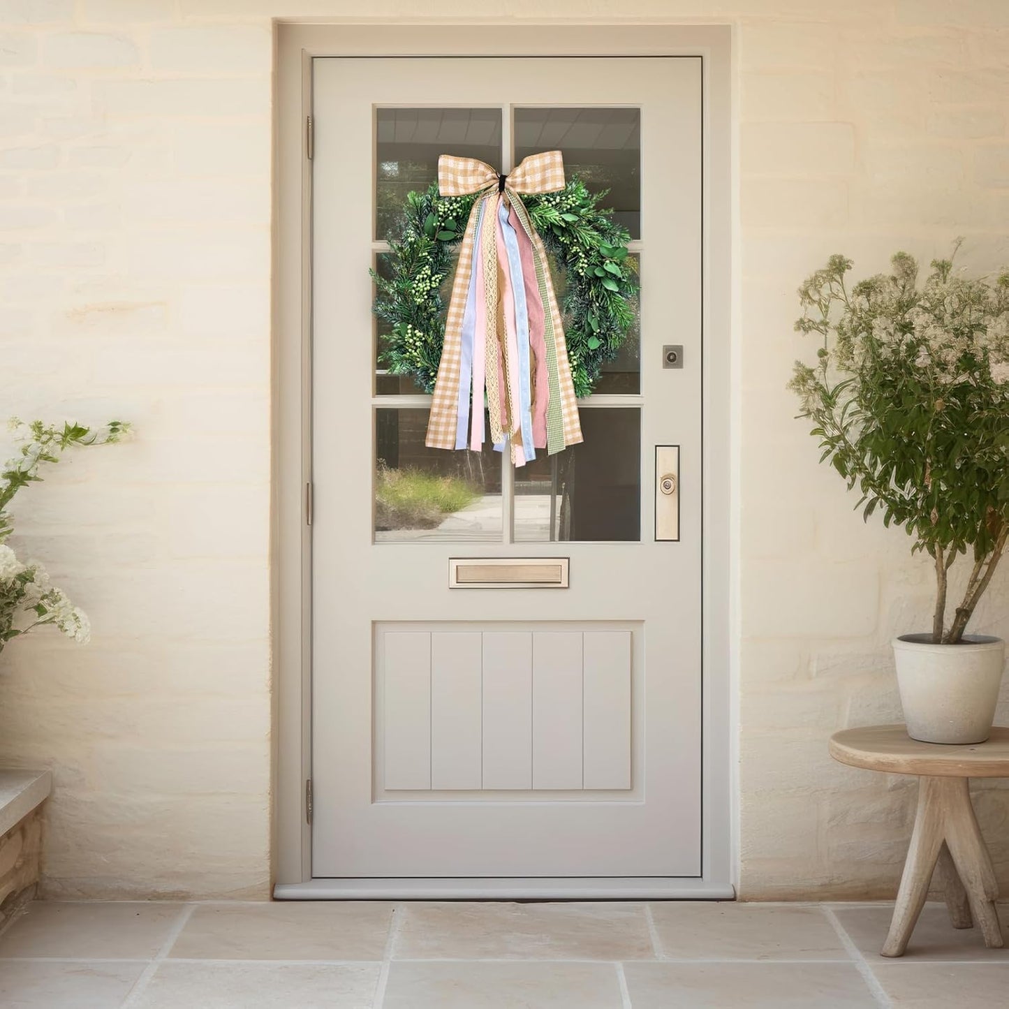 Large Fall Ribbons Bow for Wreath, Orange White Buffalo Plaid Fabric Ribbons Set Assorted Lace Ribbon Blue Pink Clip-On Wreath Sash Ribbon Bundle for Fall Thanksgiving Home Indoor Outdoor Decor