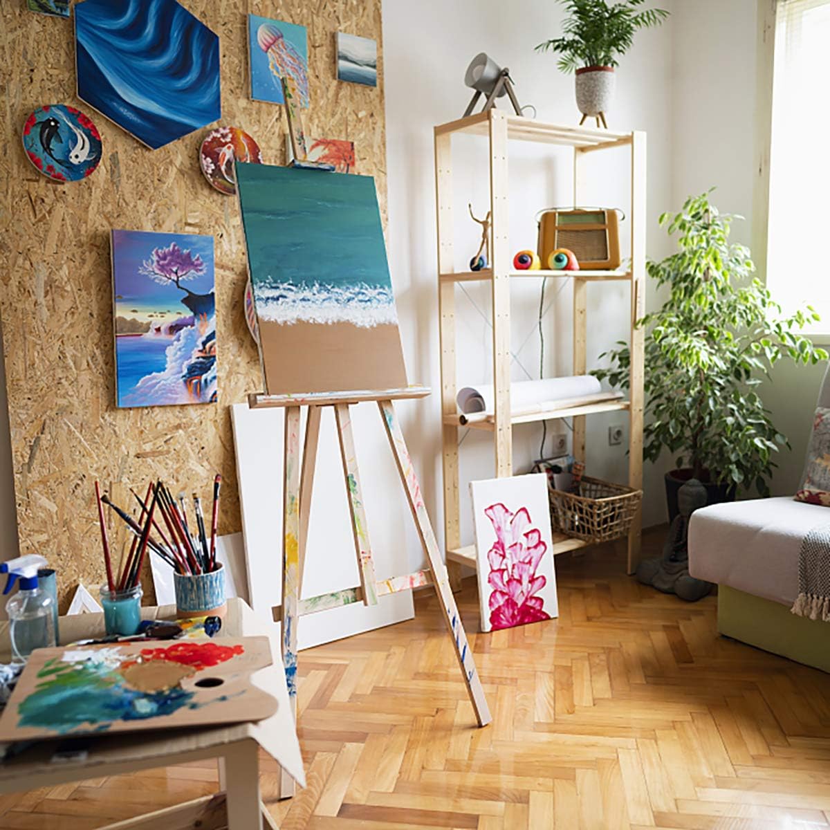 GOTIDEAL Stretched Canvases for Painting, 8x8 Inch Set of 7, Primed White - 100% Cotton Blank Art Square Canvas Boards for Painting for Acrylic Pouring, Oil Paint Dry & Wet Art Media