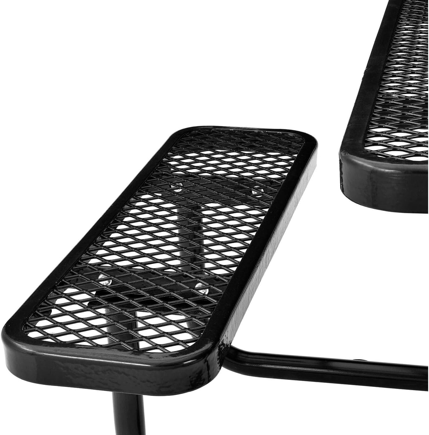 Global Industrial 46" Square Picnic Table, Expanded Metal, Black Thermoplastic Coating, Attached Benches, 1-1/2” Umbrella Pole Hole, Outdoor-Rated, 1000 lb Capacity