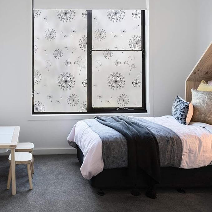 FILMGOO Window Privacy Film 4D Decorative Stained Glass Decals Static Cling Window Sticker Non-Adhesive(Dandelion,17.5 Inch x 6.5 Feet)
