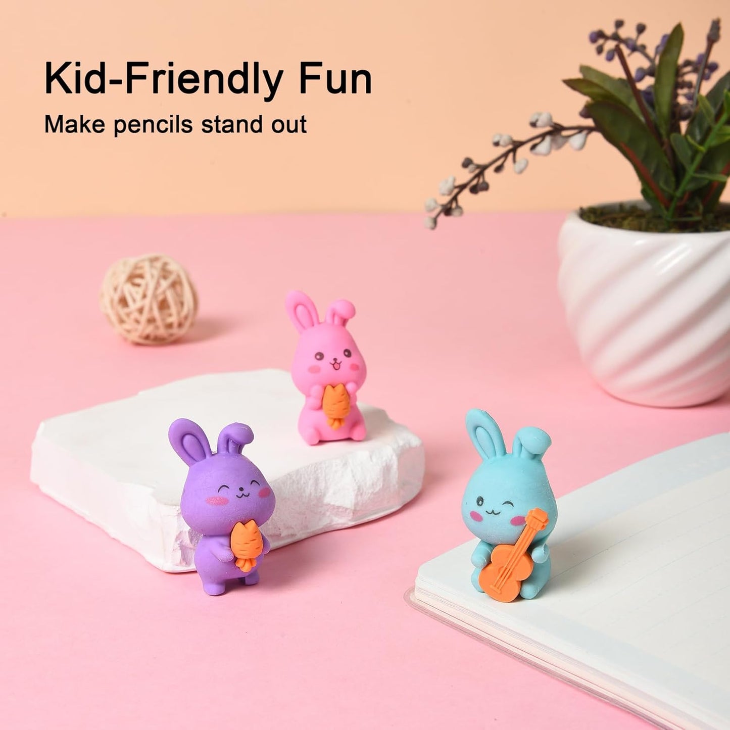 HILAZA 18Pcs Pencil Top Erasers for Kids, 3D Cute Rabbit Pencil Toppers, Bulk Fun Pencil Cap Easters for School Classroom Supplies Prize Gifts Party Favors