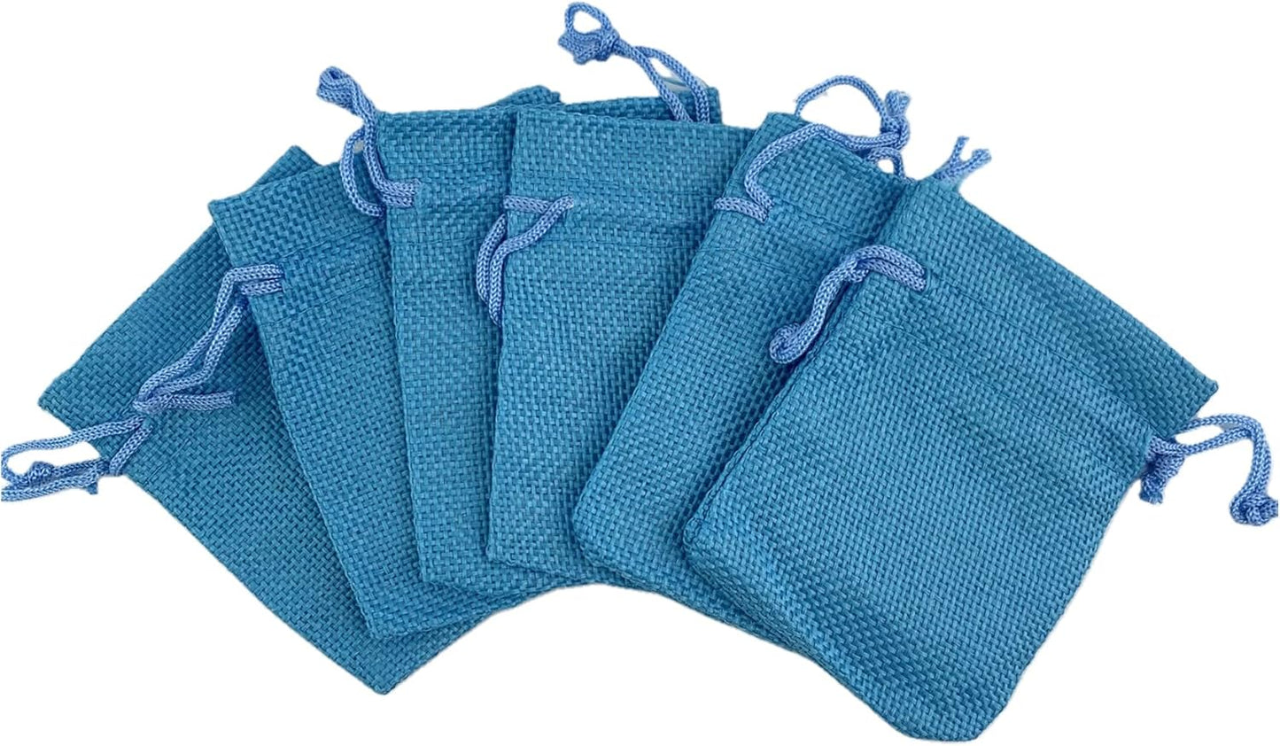 Palmhomee Pack Of 25 Burlap Gift Bags with Drawstring Linen Jewelry Pouches Wedding Hessian Jute Bags for Birthday Jewelry and Treat Pouches Party Wedding Favors Gift Art and DIY Craft (3.6x4.8 Inch, Ocean Blue)