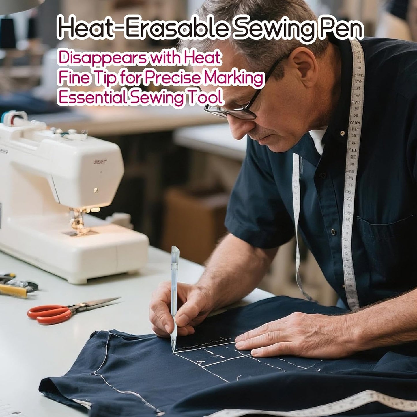 Heat Erasable Fabric Marking Pens for Sewing & Quilting | 4 White Pens + 50 White Refills | Disappearing Ink for Precise Marking, Sewing Supplies, Embroidery, DIY | Extra High Capacity