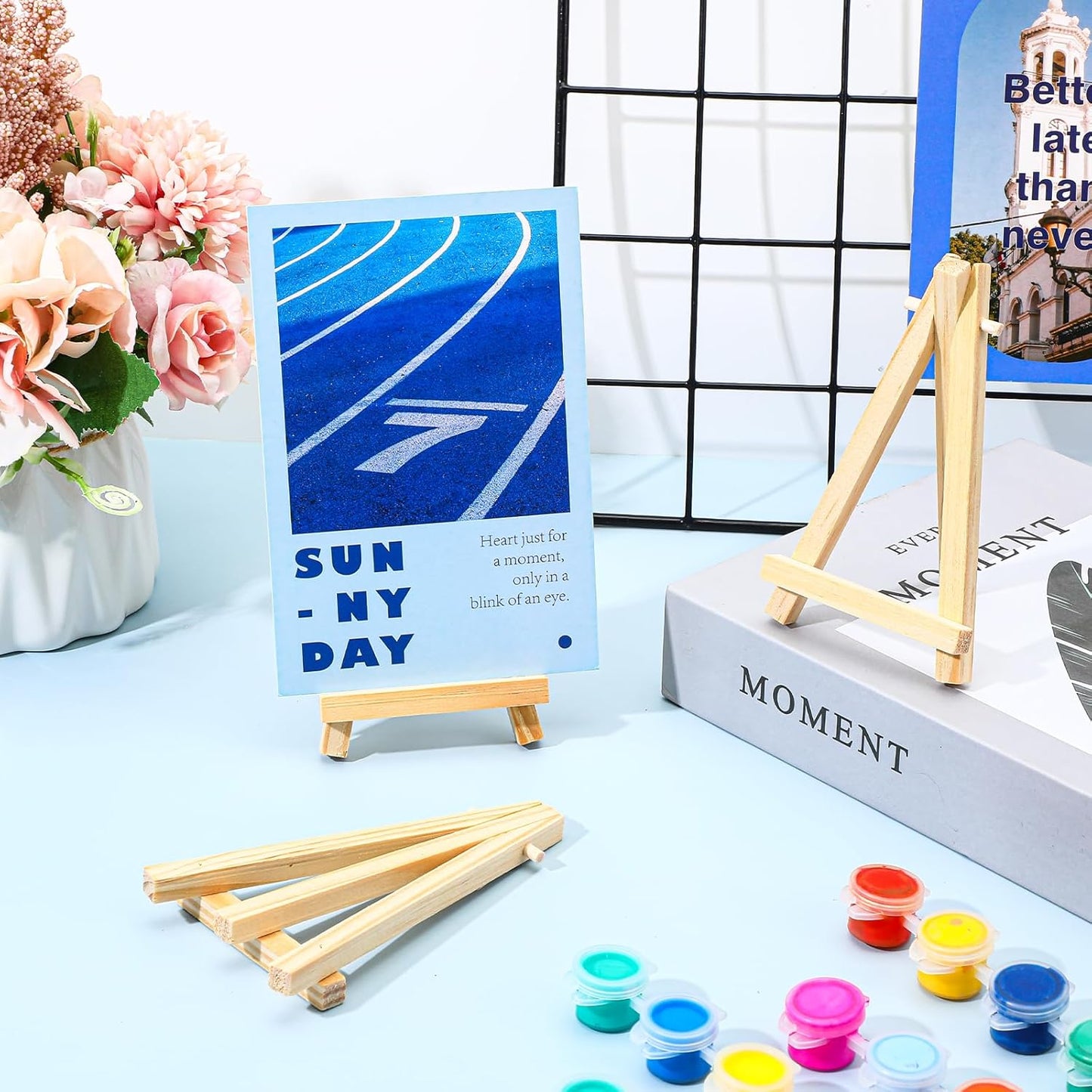 60 Pack 5 Inch Wood Mini Easel, Art Craft Painting Small Display Easel Natural Wooden Tripod Holder Stand, A-Shaped Mini Wood Easels for Display Small Canvases Cards Photos DIY Crafts