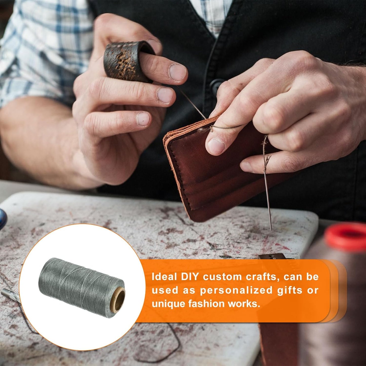 MECCANIXITY Waxed Thread,197 Yard 1mm 210D Flat Wax Thread Polyester Waxed String for Leather Sewing Hand Weaving Book Binding Home Decoration,Gray