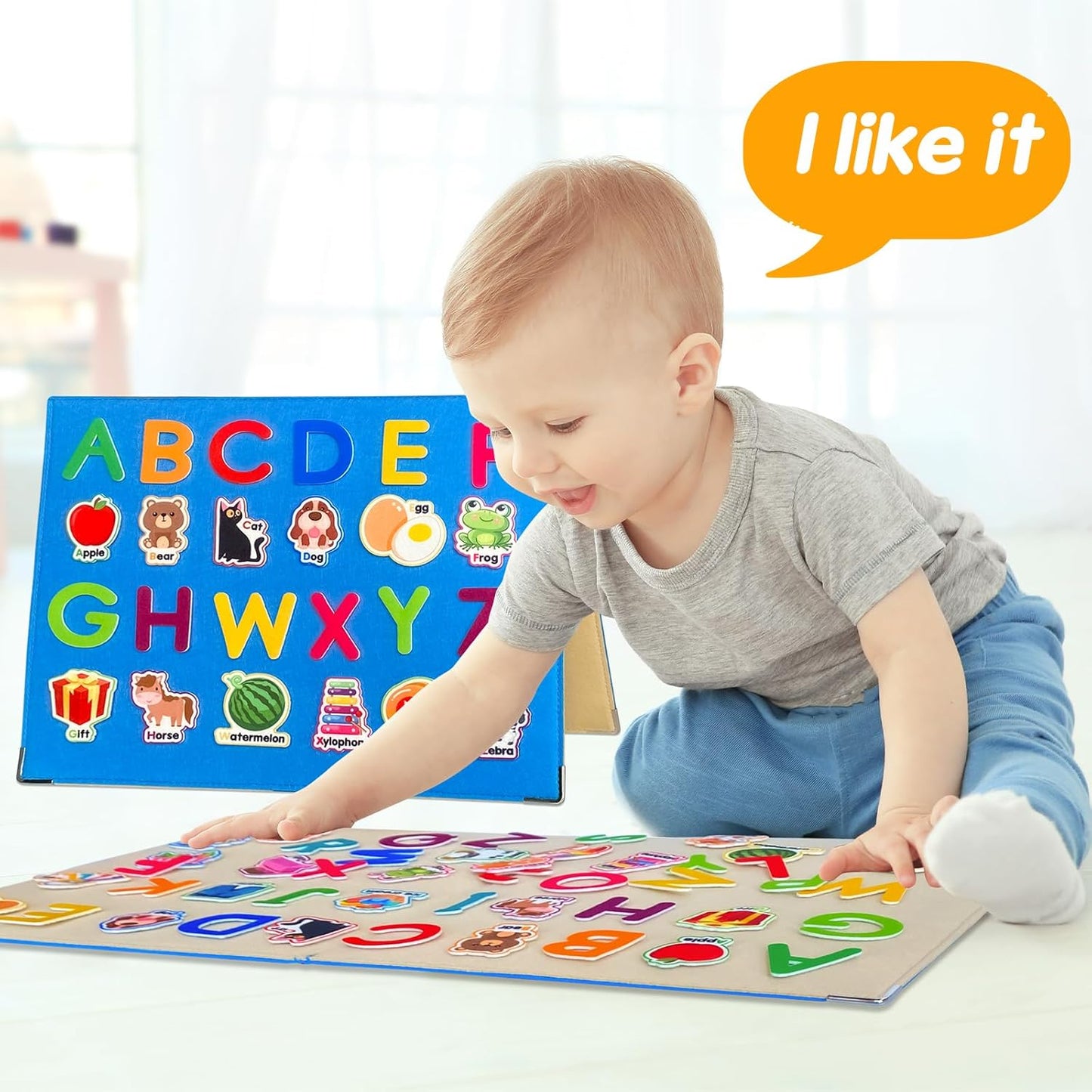 Foldable,Freestanding Felt Flannel Board Set for Toddlers,With 75 Felt Learning Letters Numbers Pieces,Double-Sided,With Storage Bag,for Parent-Child Story Time,Preschool,Classroom,Journey Time