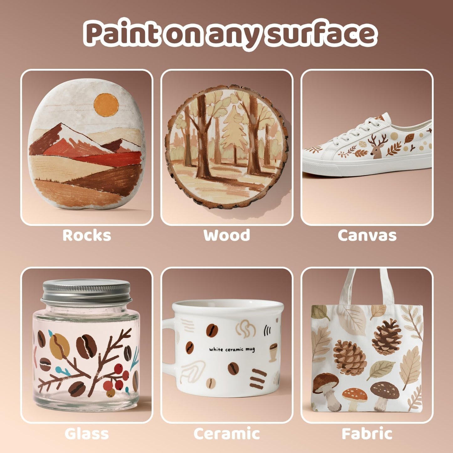 Guangna 12 Brown Series Acrylic Paint Markers Set, Brush Tip Acrylic Paint Pens for Rock Painting, Wood, Glass, Paper, Coloring Book, Ceramic, Canvas, DIY Crafts, Water-Based Ink