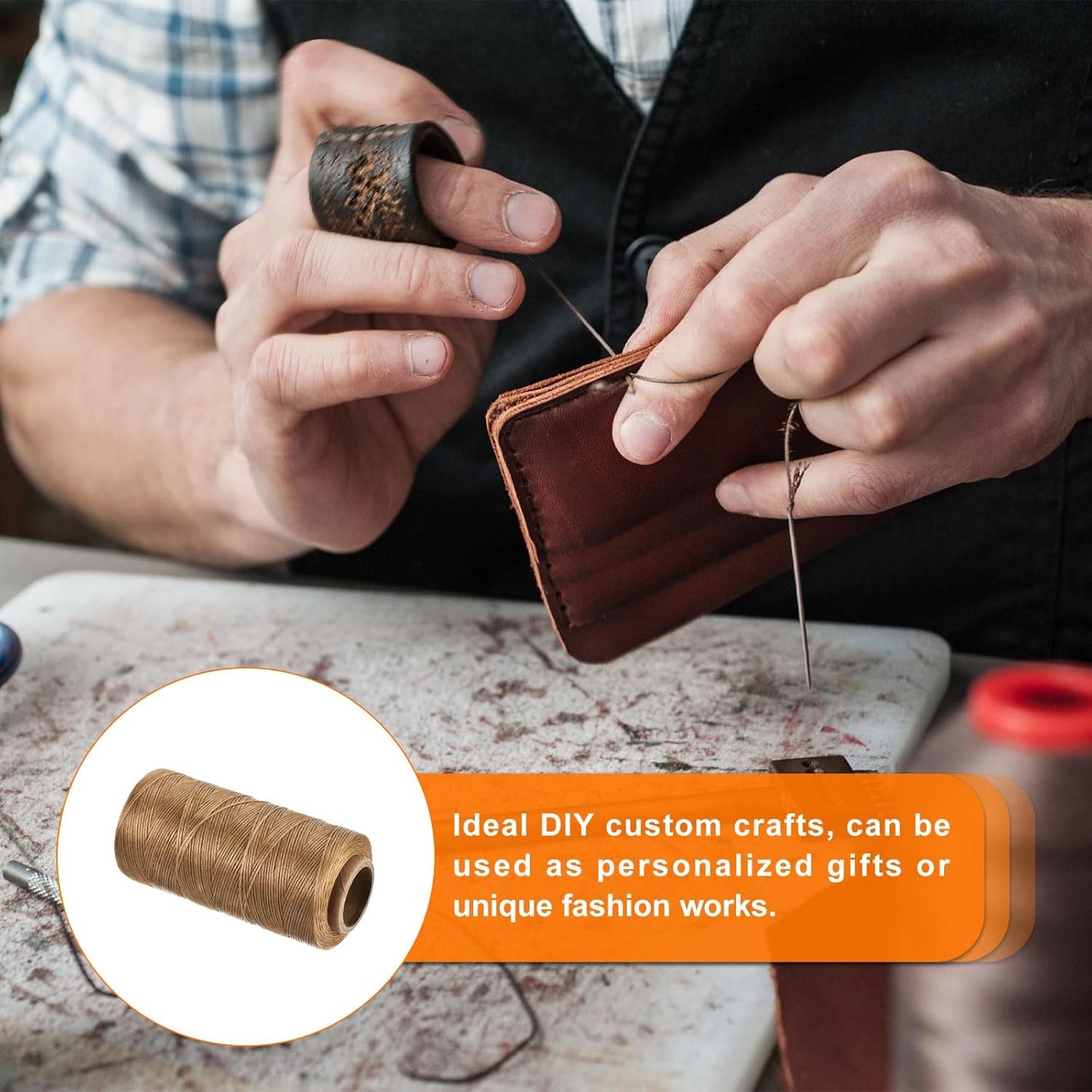 MECCANIXITY Waxed Thread,197 Yard 1mm 210D Flat Wax Thread Polyester Waxed String for Leather Sewing Hand Weaving Book Binding Home Decoration,Brown