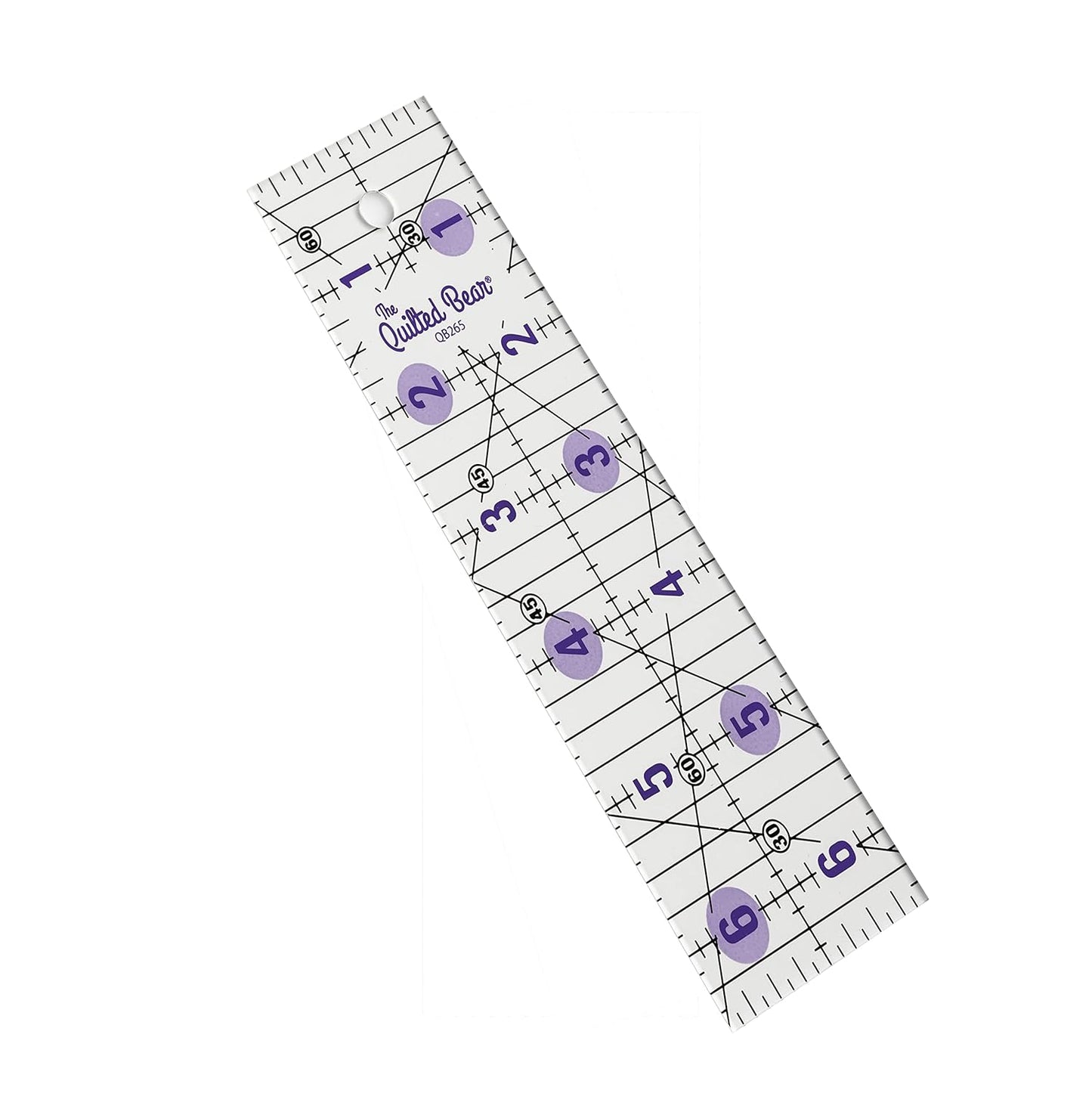 The Quilted Bear Quilting Rulers - Transparent Acrylic Non Slip Quilting, Patchwork & Sewing Ruler with Clear Black Lines & 30, 45 & 60 Degree Angles for Perfect Accuracy & Precision (2" x 6.5")
