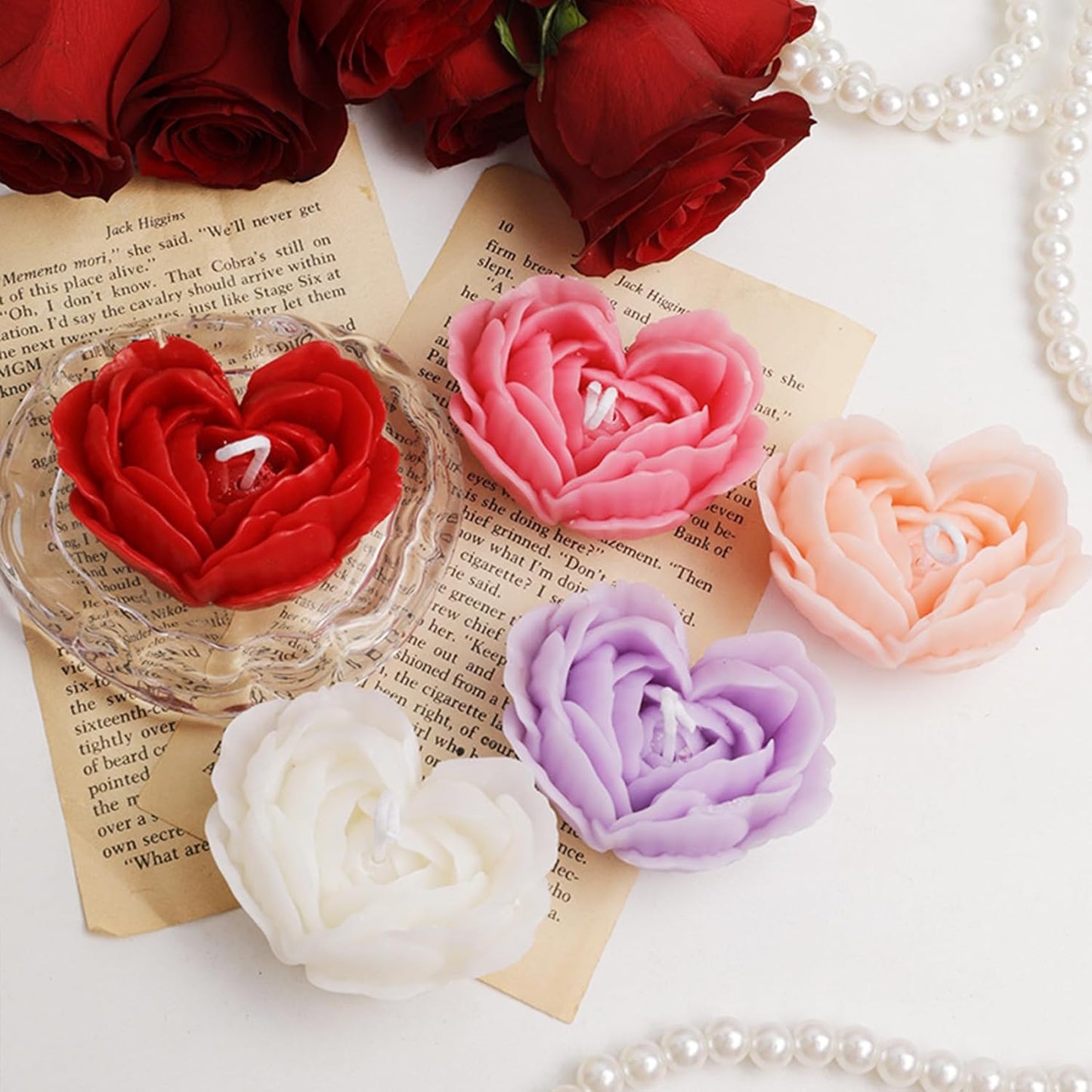 2Pcs Heart Flower Candle Wax molds Silicone Shapes for Candle Making Valentine Day Large Flower Candle Making Valentine Silicone Wax Mold for Candles moldes de silicona para velas