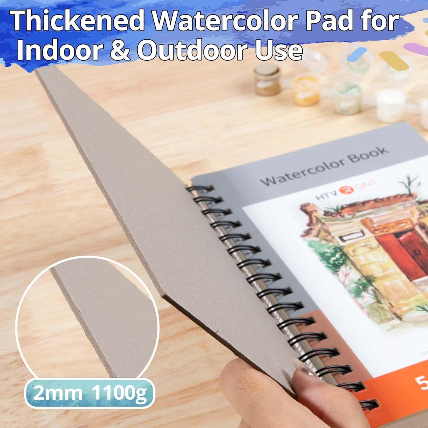 HTVRONT Watercolor Paper - 100 Sheets 5.5"x8.5" Watercolor Pad, 140 lb/300 GSM Watercolor Paper Pad, Spiral Bound for Full Spread & Sturdy Use, Ideal for Wet & Dry Media