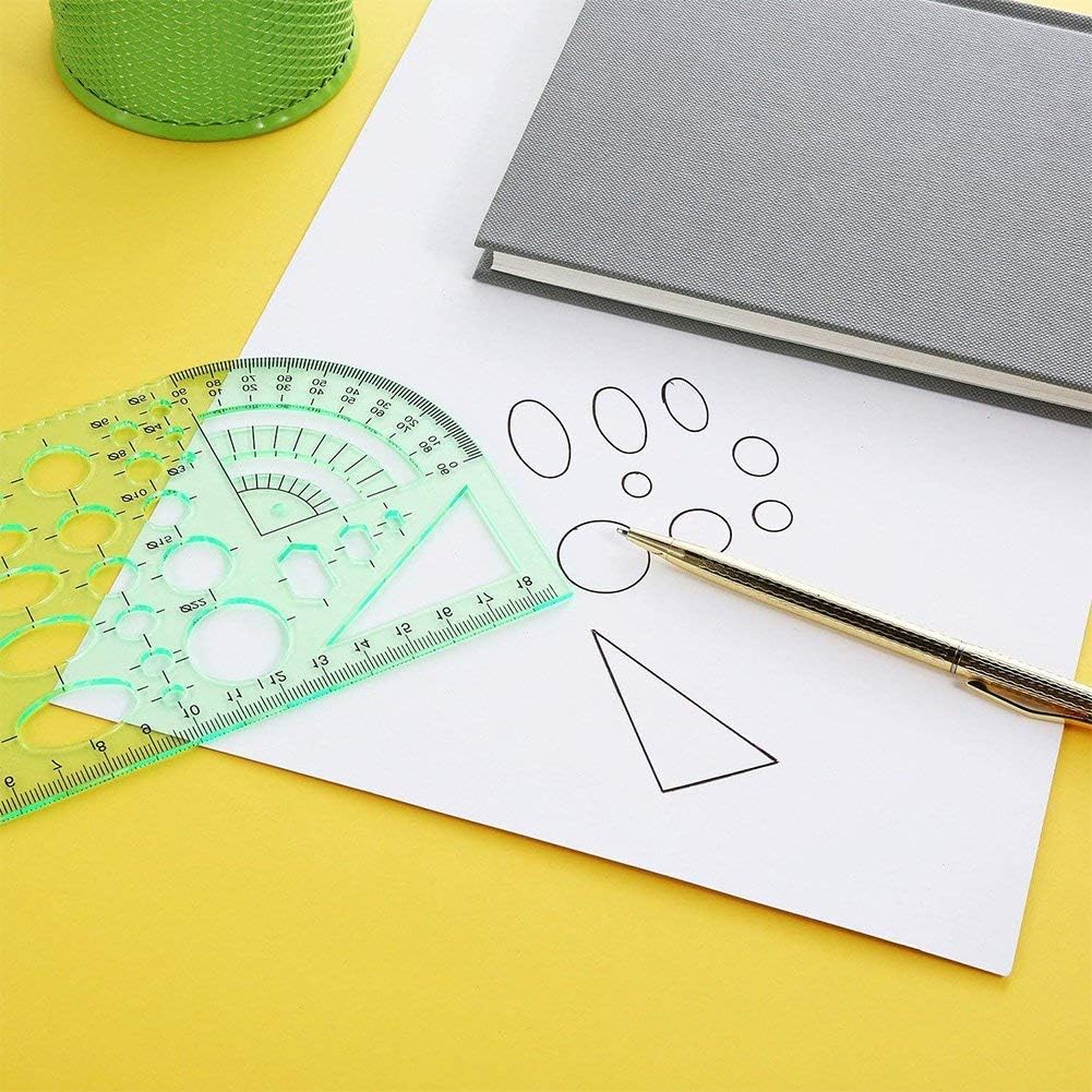 11 Pieces Geometric Drawings Templates Stencils Plastic Measuring Template Rulers Clear Green Shape Template for Drawing Engineering Drafting Building School Office Supplies