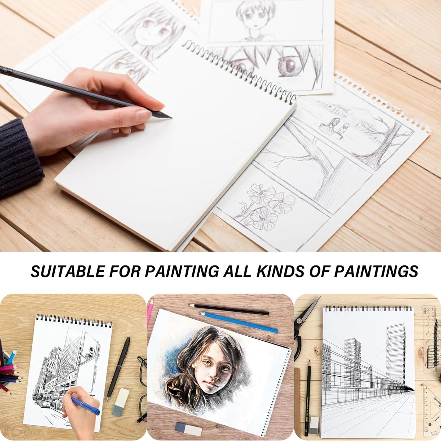 Cabreche Cute Sketchbook Top Spiral Bound Sketch Pad, 9 x 12 inch,100GSM Thick Paper,50 Sheets 100 Pages,Art Sketch Book Artistic Aesthetic Writing Drawing Paper for Girls Women Artists Beginners-Dog