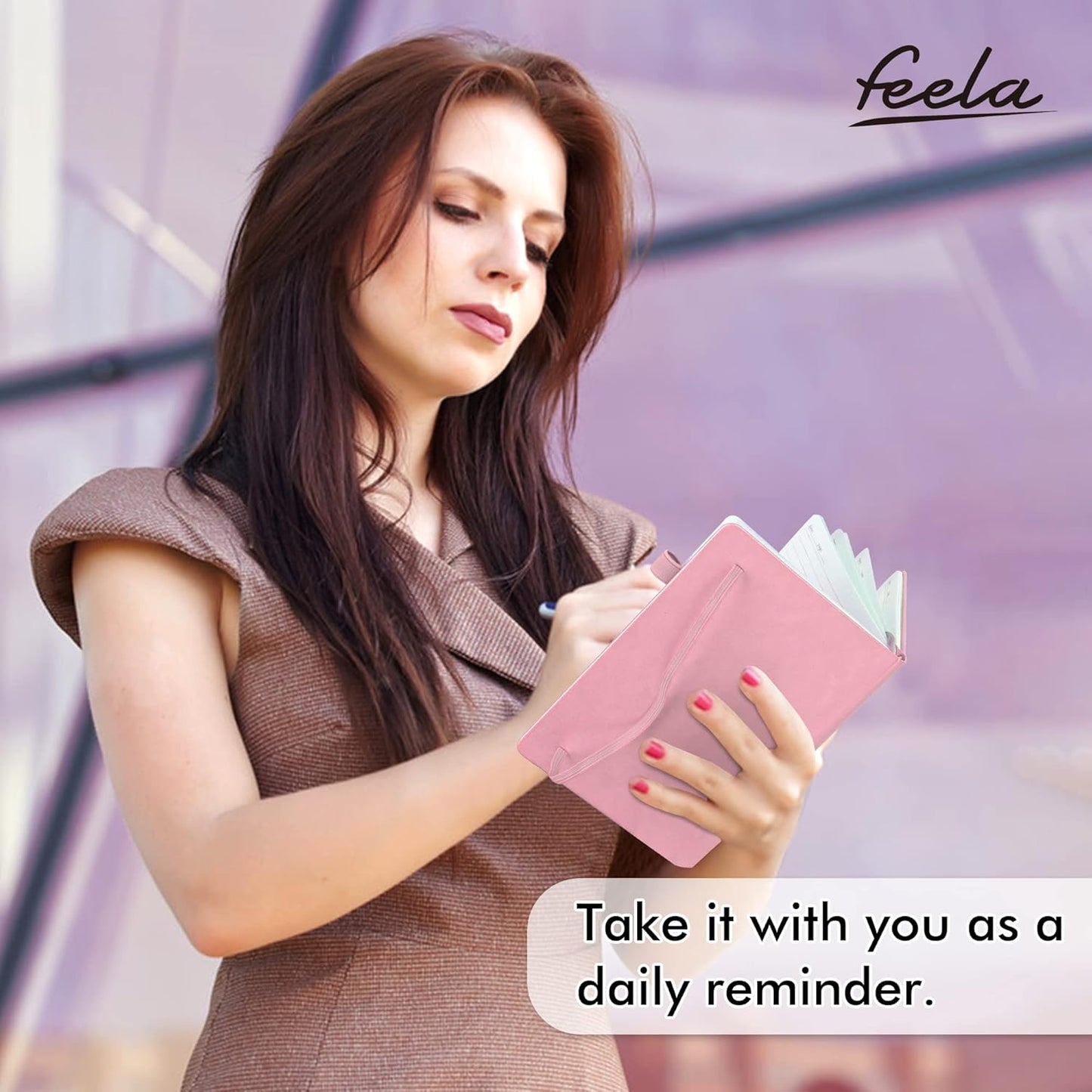 feela 24 Pack Journal Notebook Bulk for Work, Business Notebook Hardcover Lined Writing Journal with Pen Holder for Men Women Note Taking, with 24 Black Pens, 120 GSM, 5.1”x8.3”, A5, Rose Pink