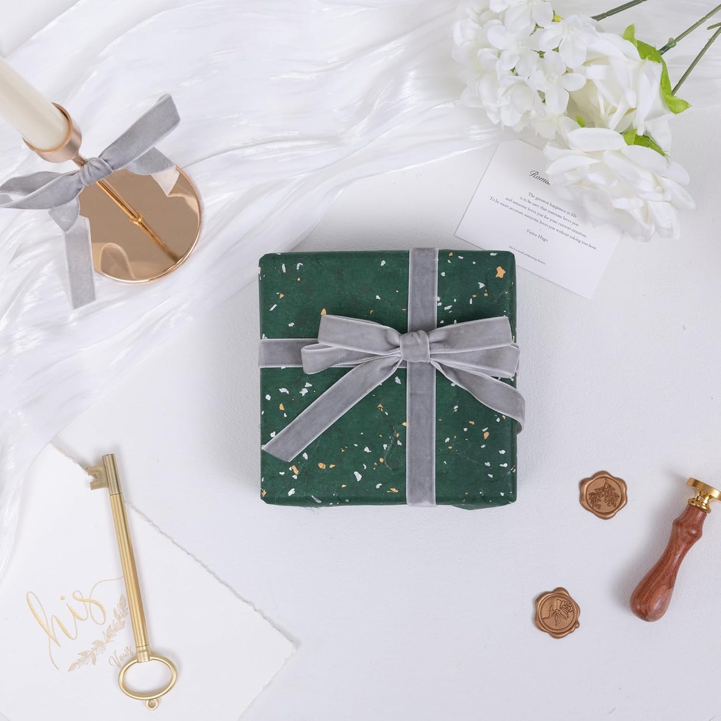 Vintage Silver Velvet Ribbon Christmas Ribbon for Gift Wrapping Crafts Christmas Tree Ornaments Garland Decorations, 5/8 Inch X 25Yd