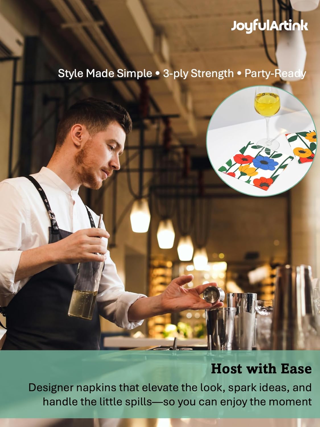 20 Pack Designer Paper Napkins, 3-Ply 6.5x6.5-inches Disposable Decorative White Floral Luncheon Cocktail Napkin for Wedding Event/Birthday/Anniversary Party/Baby Shower