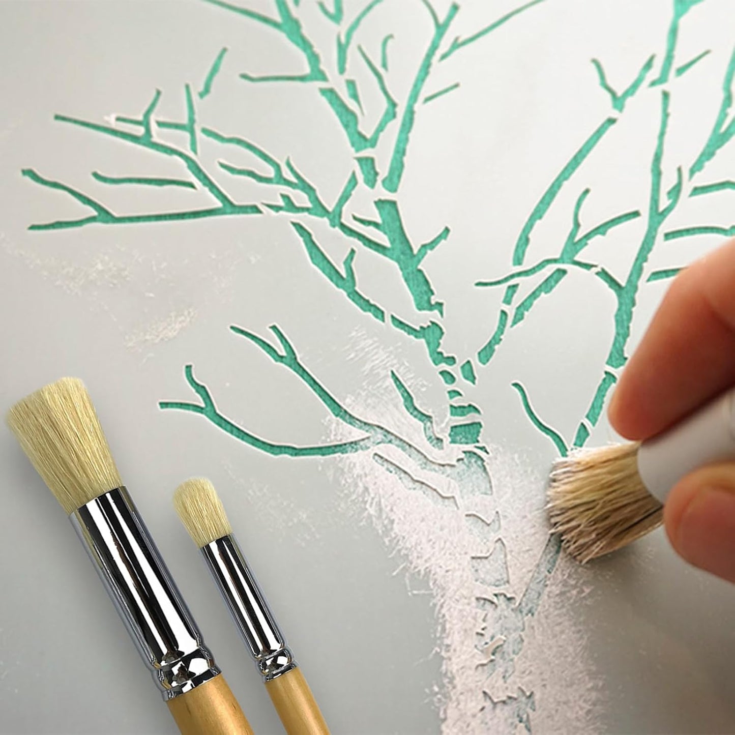 Wooden Stencil Brush Set, 6 Pieces Natural Hog Bristle Dome Stencil Brushes for Painting On Wood Wall, Stencil Projects, Card Making, DIY, Crafts and Acrylic Oil Watercolor Painting…