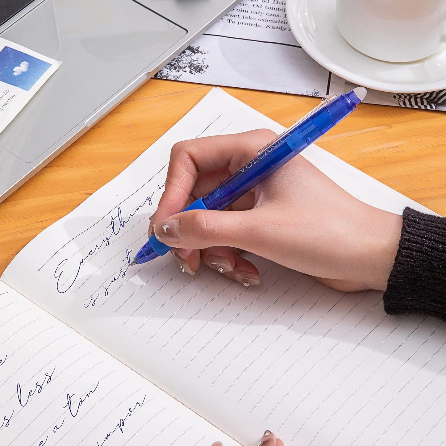 Volcanics Retractable Clicker Erasable Gel Pens - 0.7mm Ball Point, Heat Erase with Built-in Eraser, 36 Pack Blue