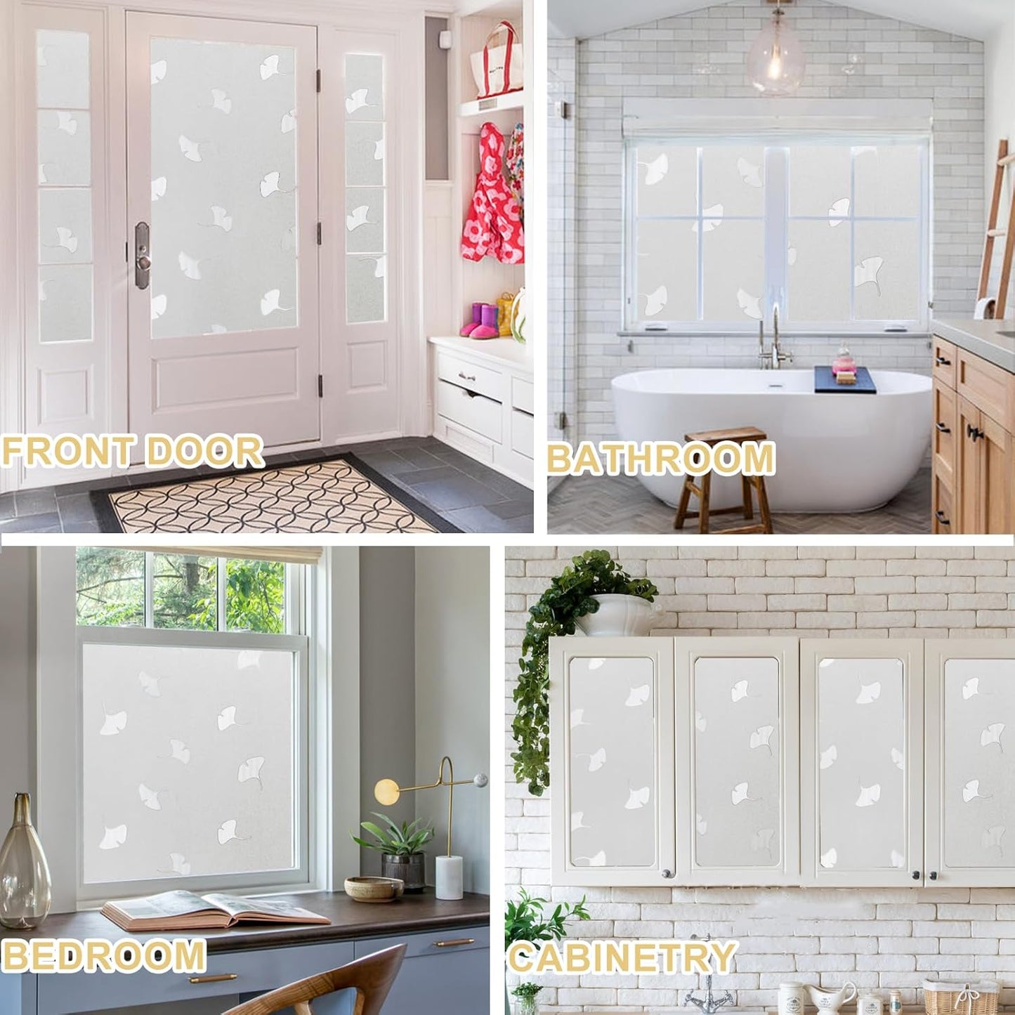 Window Privacy Film Decorative for Front Door, Bathroom Static Cling Stained Glass Sticker Opaque Heat Control UV Blocking Non-Adhesive for Home Window, Acacia